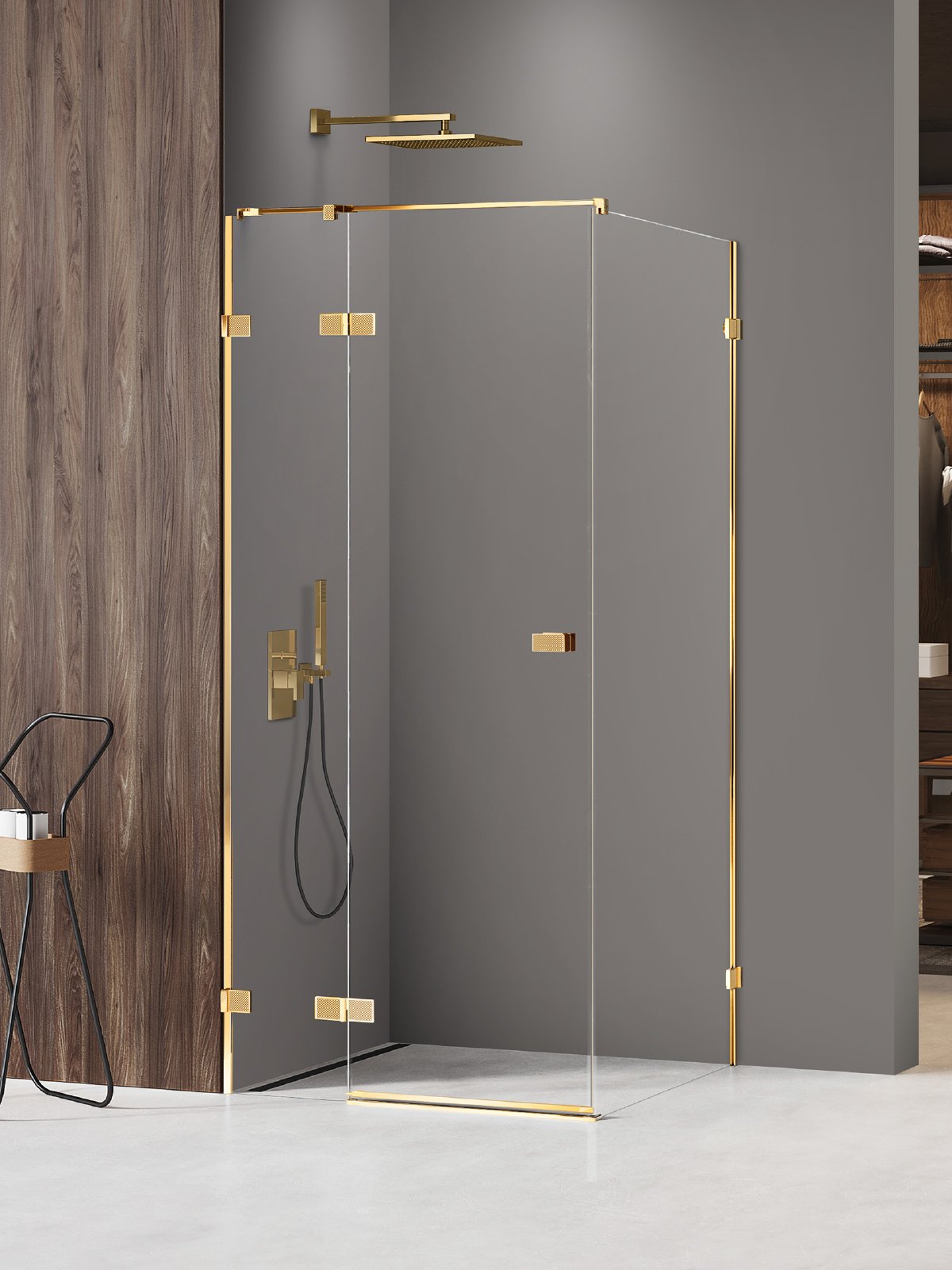 New Trendy Avexa Gold Shine XR zuhanykabin 100x100 cm négyzet arany fényes/átlátszó üveg EXK-6765