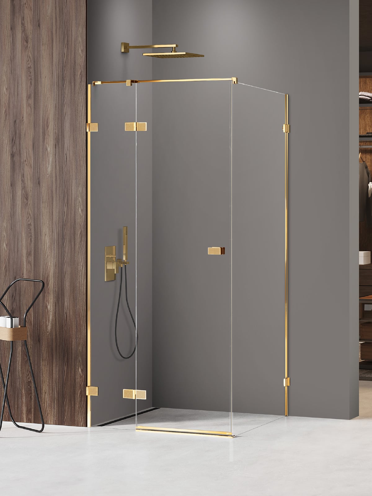 New Trendy Avexa Gold Shine XR zuhanykabin 100x70 cm négyszögletes arany fényes/átlátszó üveg EXK-6762