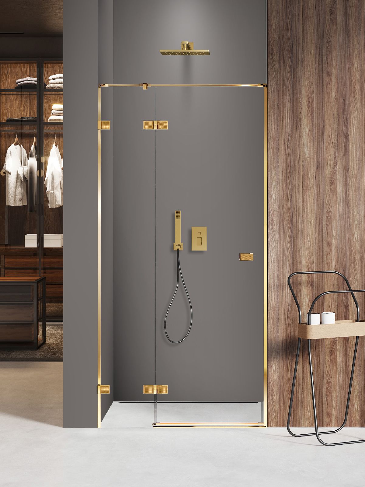 New Trendy Avexa Gold Shine XR zuhanyajtók 130 cm dönthető arany fényes/átlátszó üveg EXK-6746