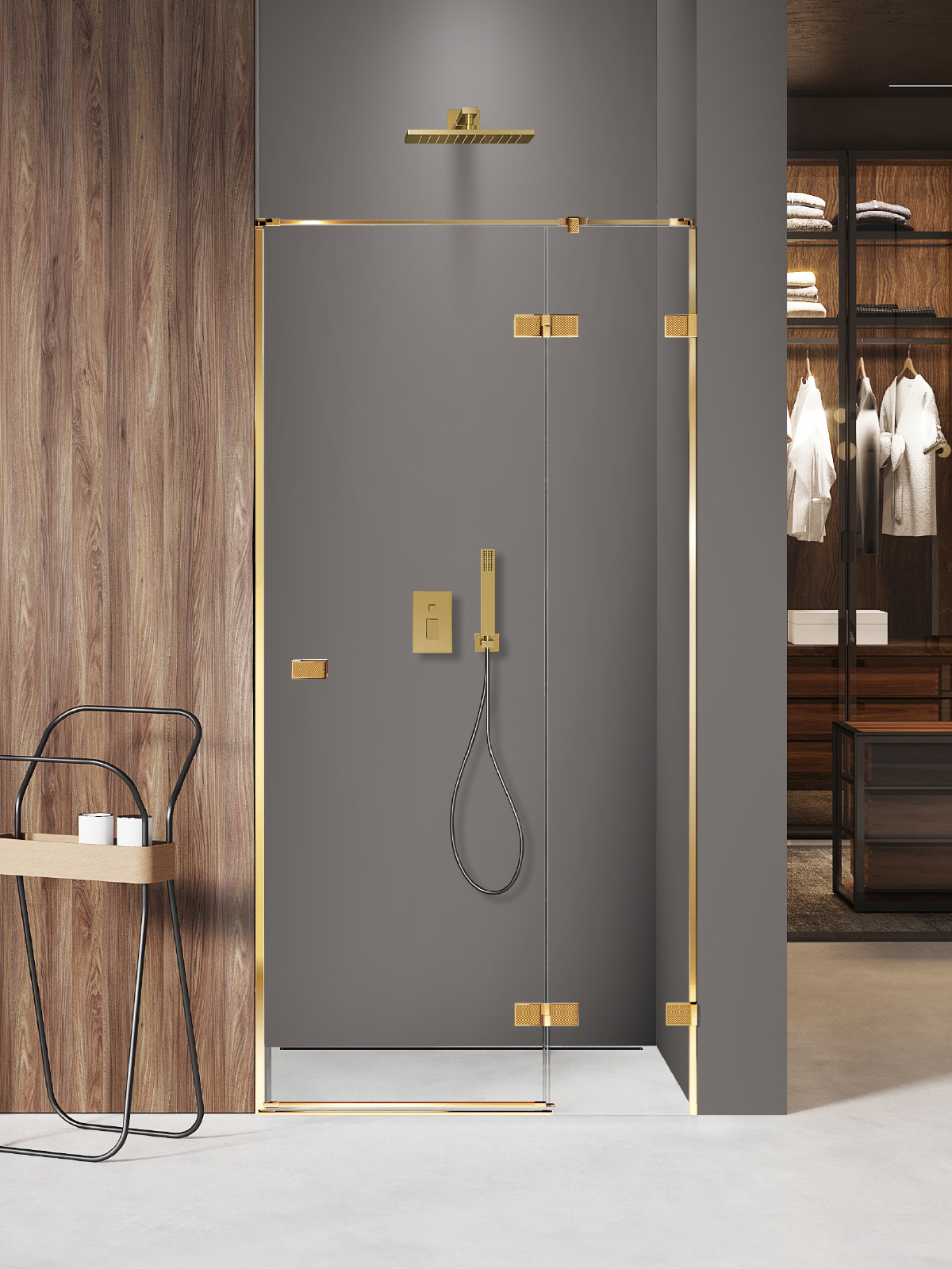 New Trendy Avexa Gold Shine XR zuhanyajtók 90 cm dönthető arany fényes/átlátszó üveg EXK-6739