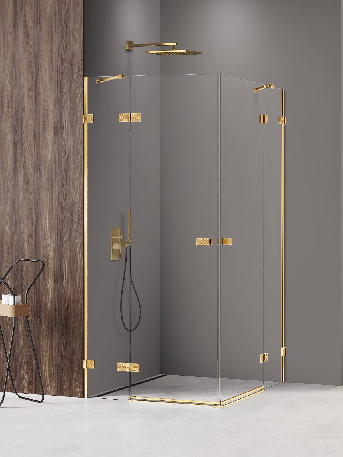 New Trendy Avexa Gold Shine XR zuhanykabin 100x80 cm négyszögletes arany fényes/átlátszó üveg EXK-6812