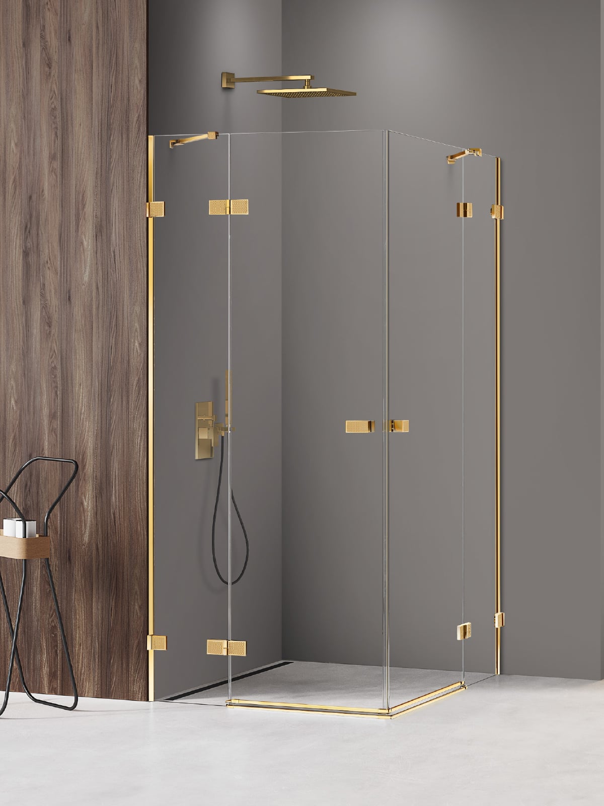 New Trendy Avexa Gold Shine XR zuhanykabin 90x80 cm négyszögletes arany fényes/átlátszó üveg EXK-6811