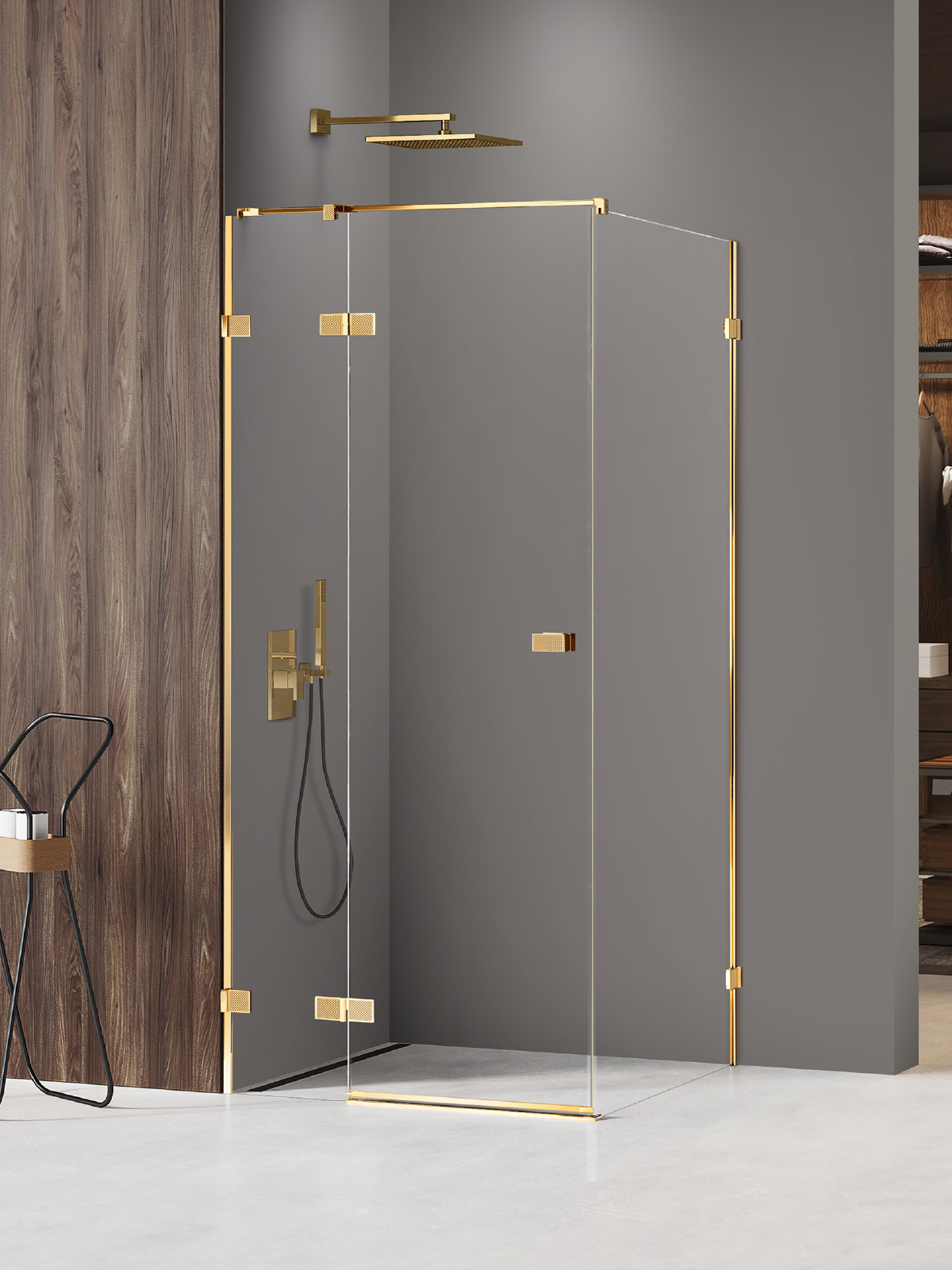 New Trendy Avexa Gold Shine XR zuhanykabin 100x90 cm négyszögletes arany fényes/átlátszó üveg EXK-6789