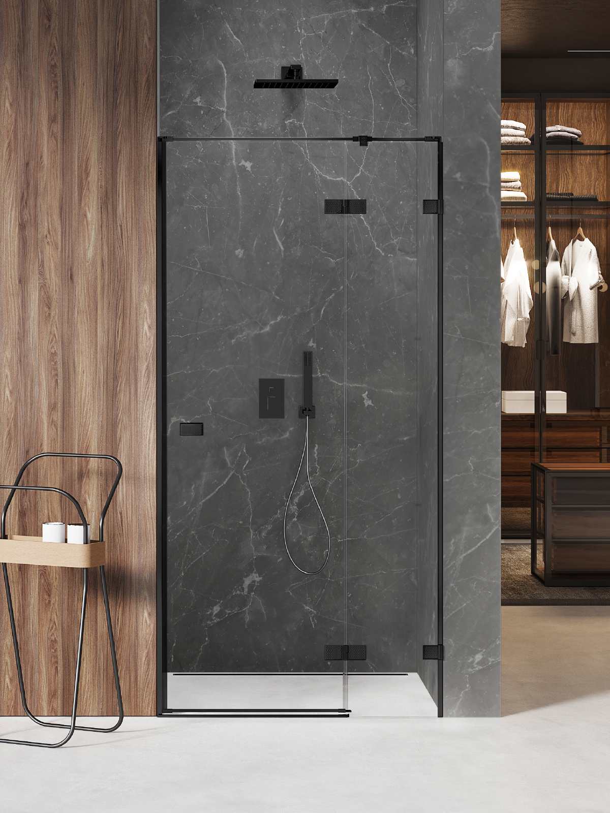 New Trendy Avexa Black XR zuhanyajtók 80 cm dönthető fekete matt/átlátszó üveg EXK-6836