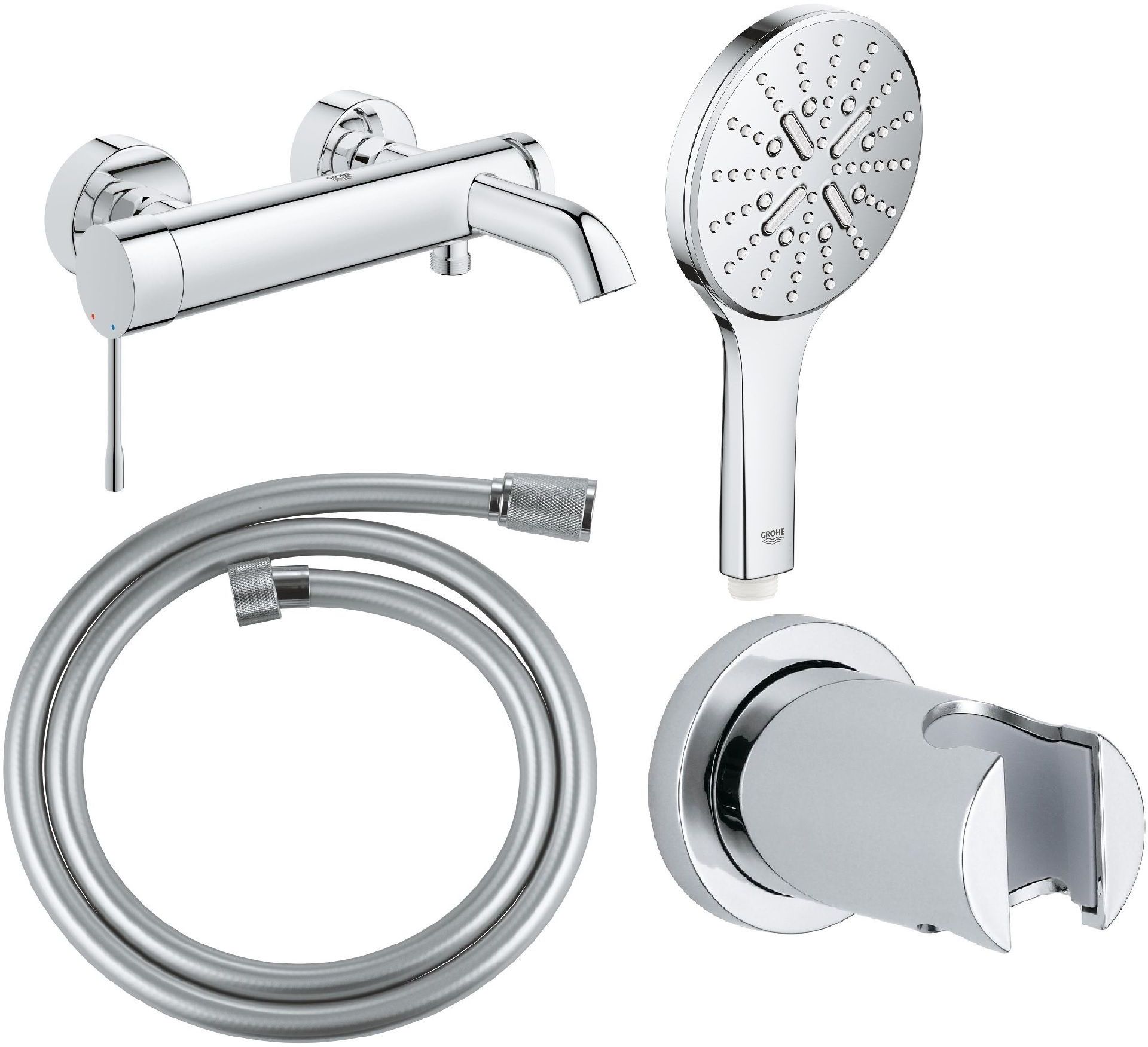 Készlet kád és zuhany csaptelep Grohe Essence 33624001, zuhanyfej Grohe Rainshower 26574000, 27074000, 22112000