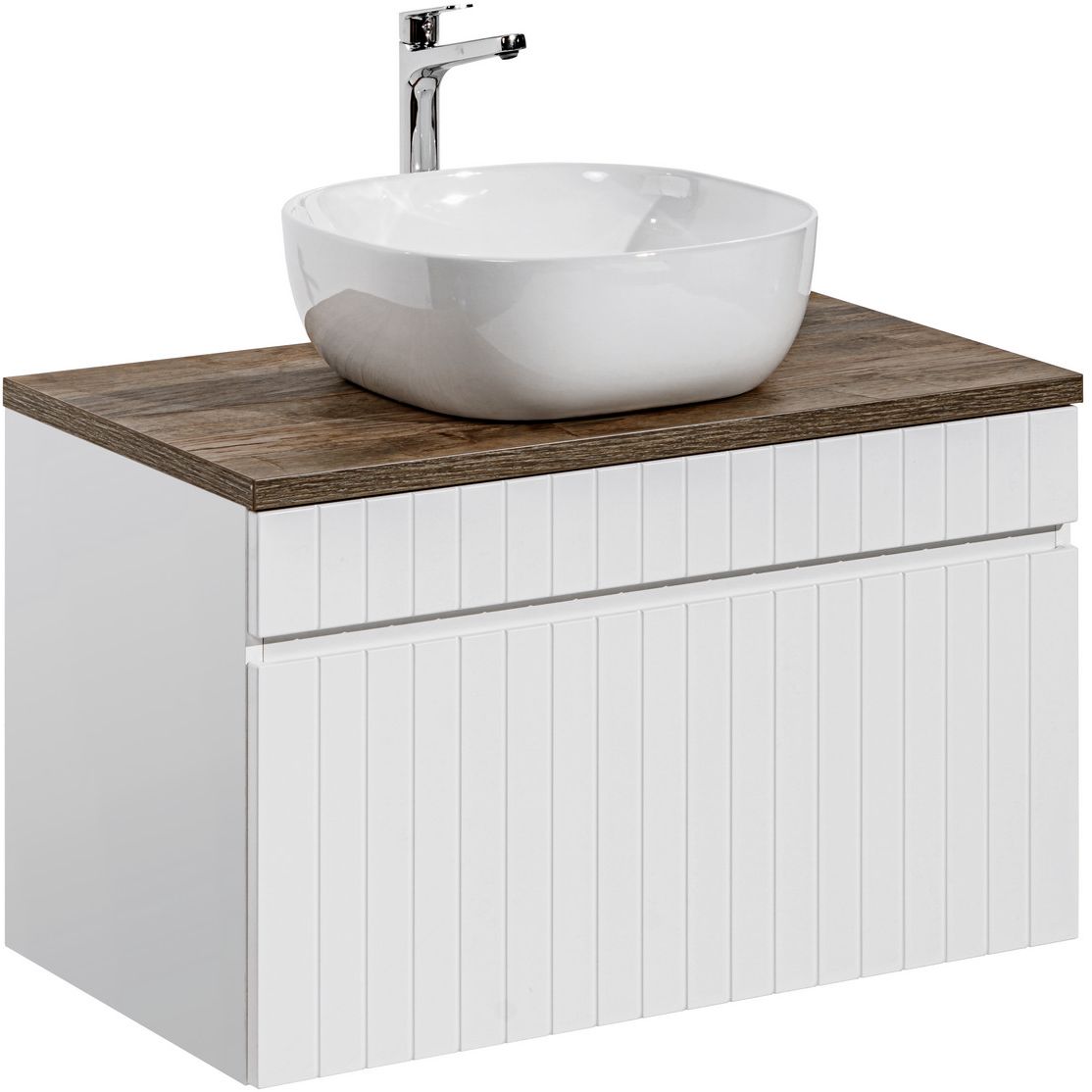 Készlet szekrény Comad Iconic White ICONIC WHITE 82-80-D-1S, mosdótál Comad Smile UM-6254SMILE50DP, SANTAFEOAK89-080-A