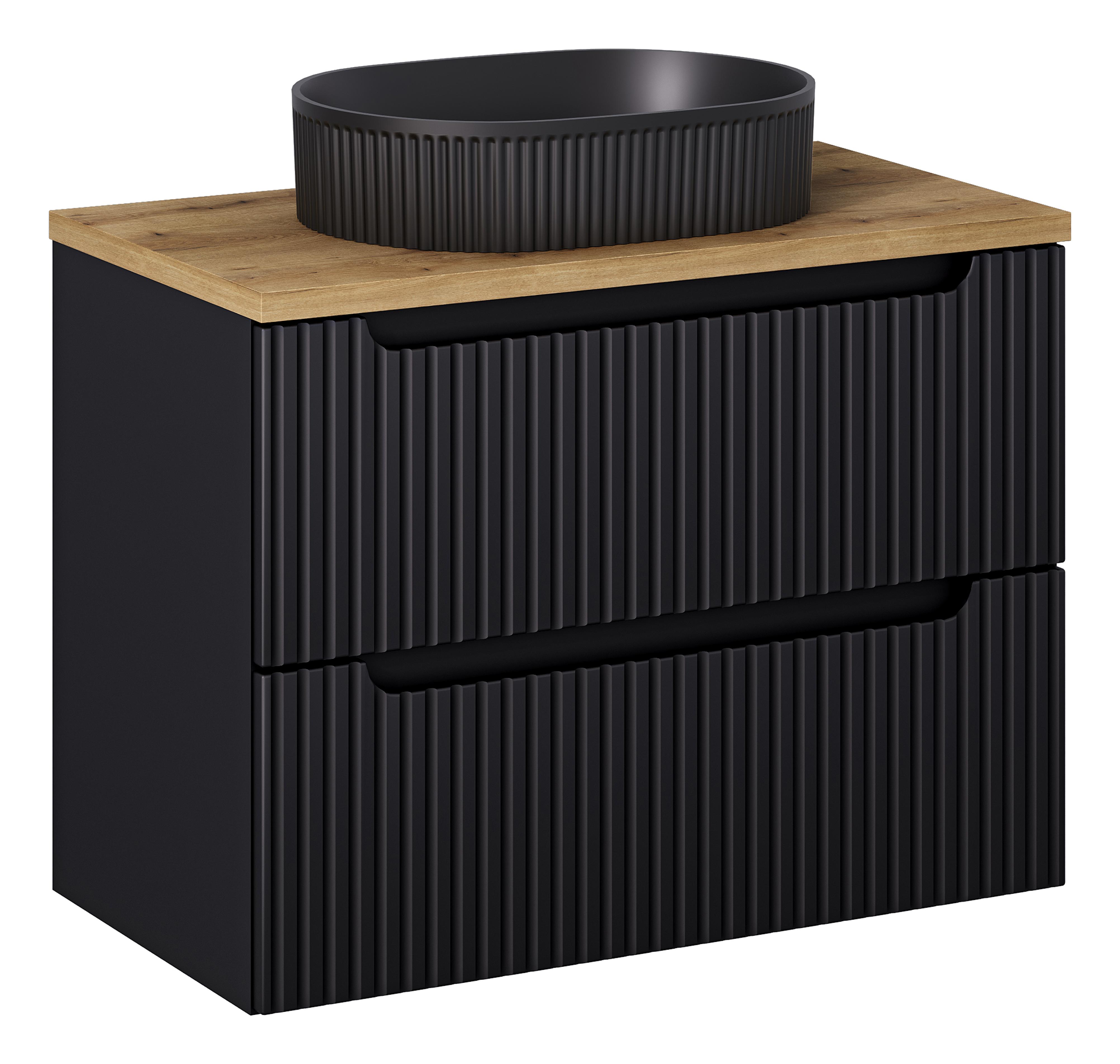 Készlet szekrény Comad Nova Black NOVA BLACK D2 82-80-2S, mosdótál Comad Beyond 5 BEYOND 5 BLACK ( E-6564 ), NOVA OAK A 89-80