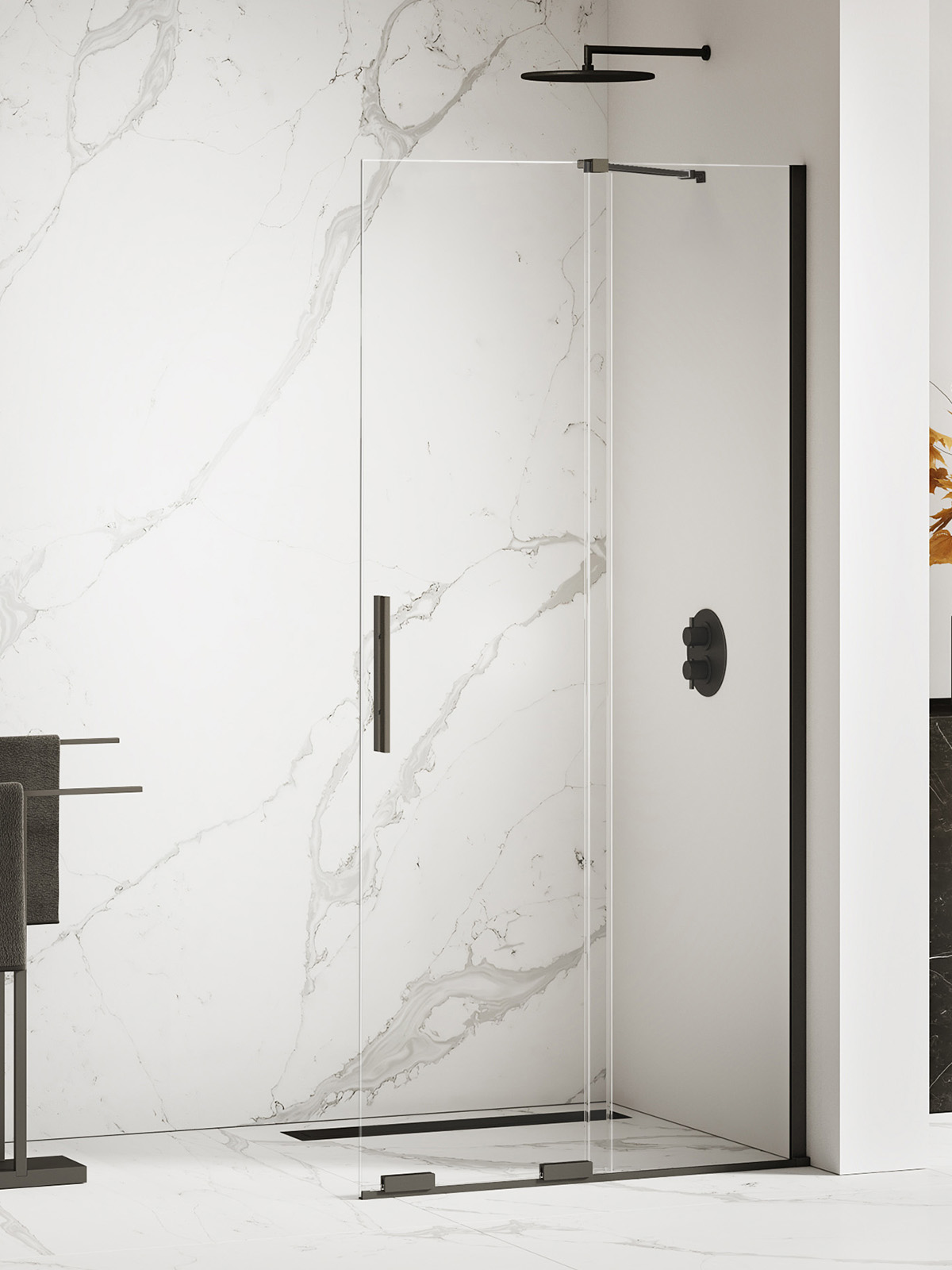 New Trendy Smart Black zuhanykabin fal walk-in 140 cm fekete matt üveg/átlátszó üveg EXK-4195-WU