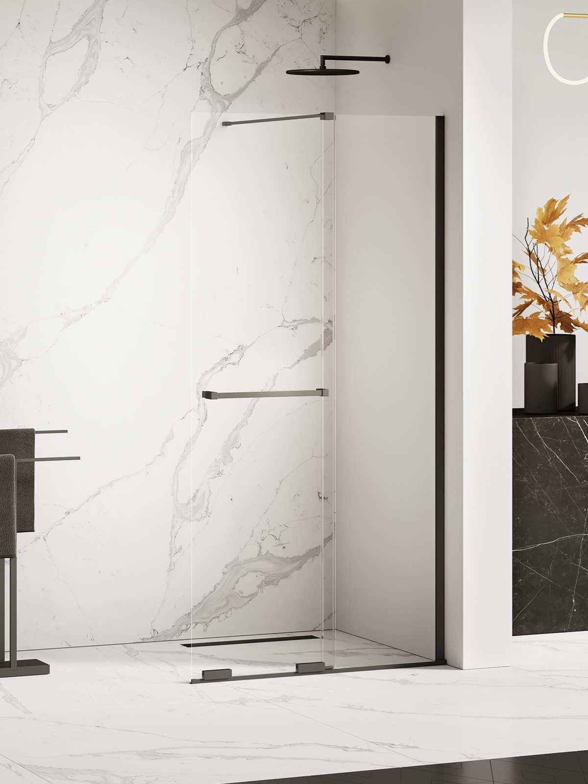 New Trendy Smart Black zuhanykabin fal walk-in 140 cm fekete matt üveg/átlátszó üveg EXK-6680