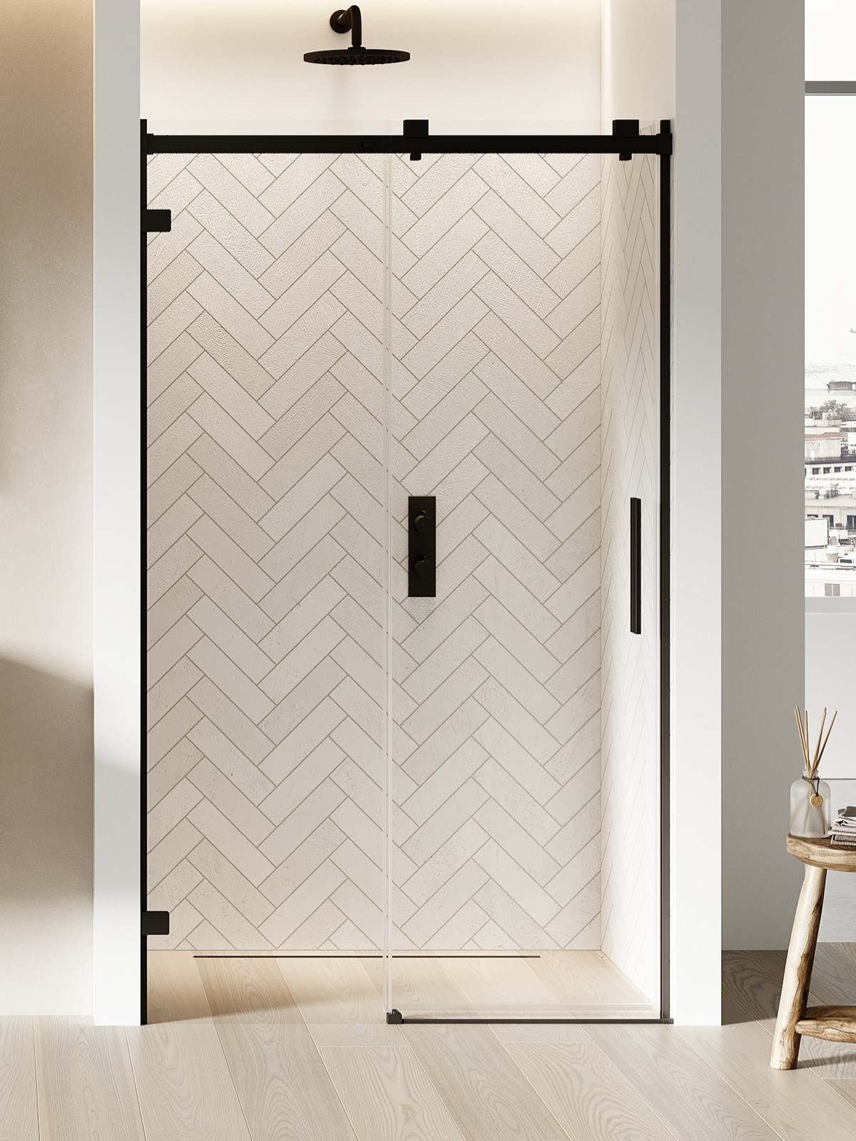 New Trendy Softi X Black zuhanyajtók 150 cm tolható fekete matt/átlátszó üveg EXK-5361