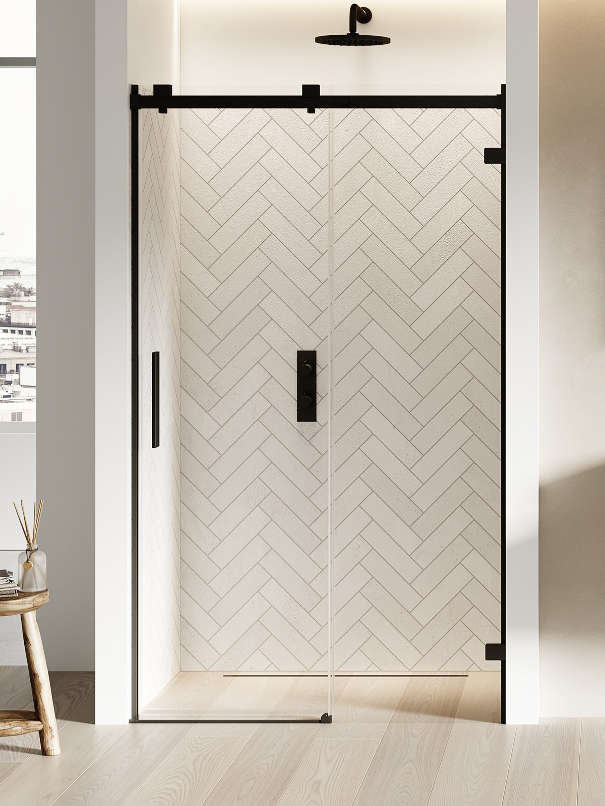 New Trendy Softi X Black zuhanyajtók 170 cm tolható fekete matt/átlátszó üveg EXK-5366