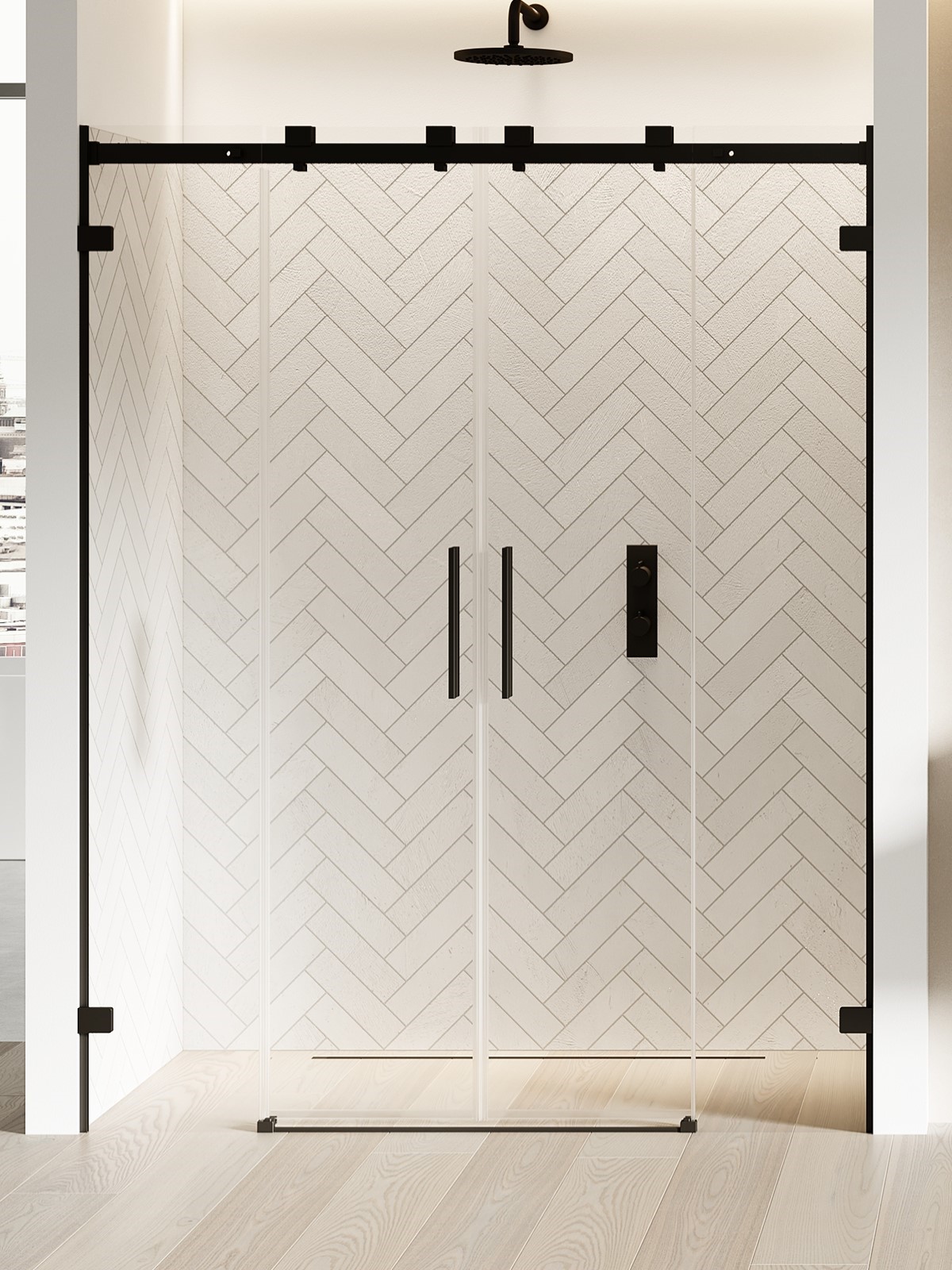 New Trendy Softi X Black zuhanyajtók 150 cm tolható fekete matt/átlátszó üveg EXK-5371