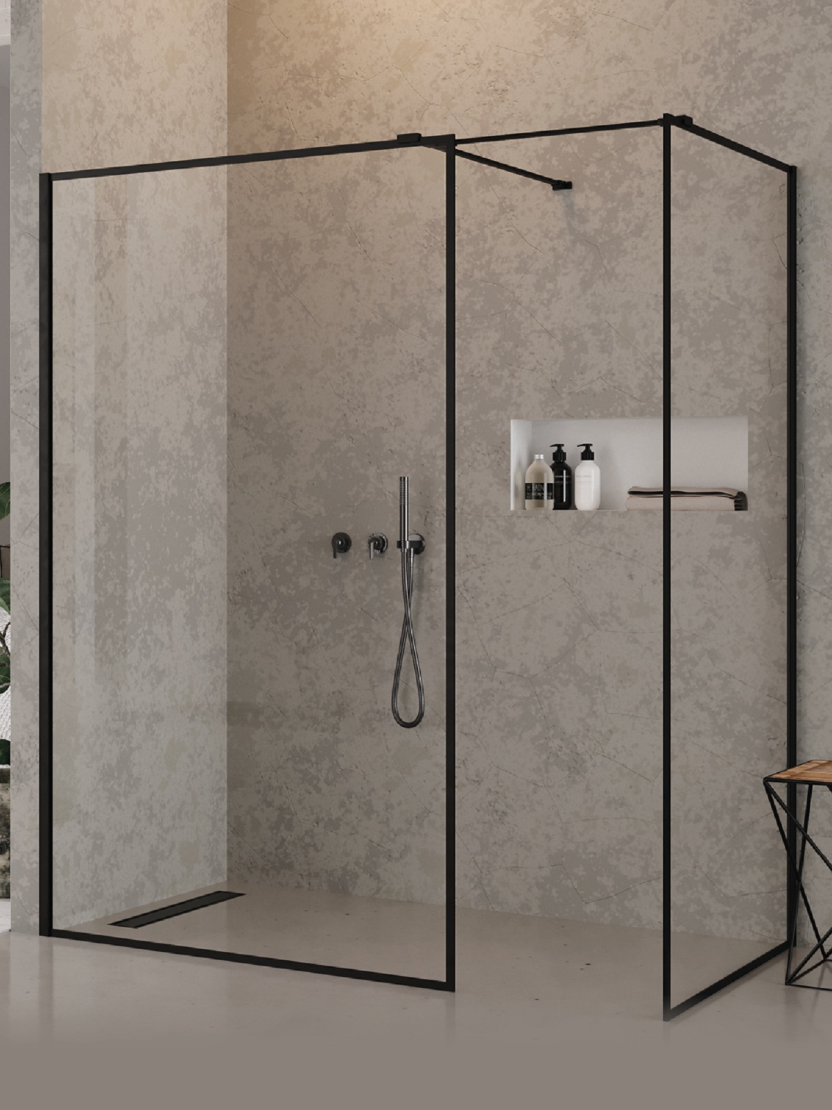 New Trendy New Modus Black walk-in zuhanykabin 120x100 cm négyszögletes fekete matt/átlátszó üveg EXK-5657
