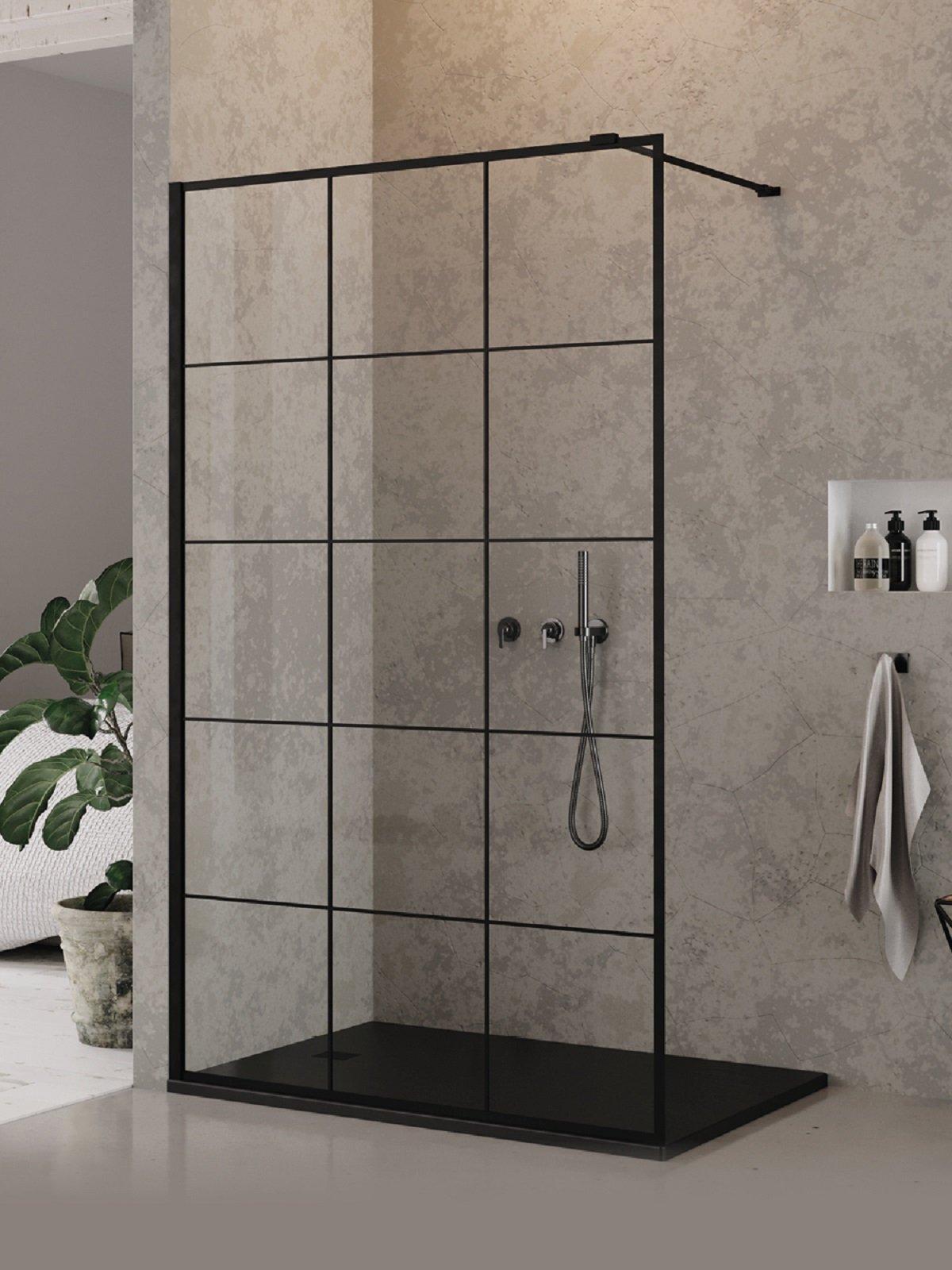 New Trendy New Modus Black zuhanykabin fal walk-in 90 cm fekete matt/üveg mintával EXK-5547