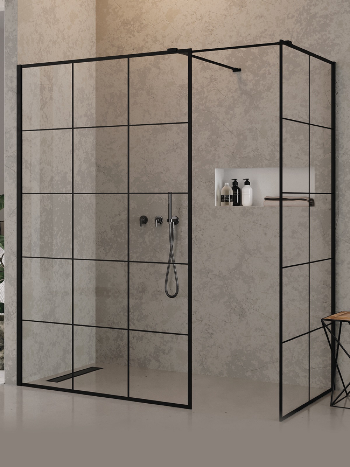 New Trendy New Modus Black walk-in zuhanykabin 170x90 cm négyszögletes fekete matt/átlátszó üveg EXK-5653