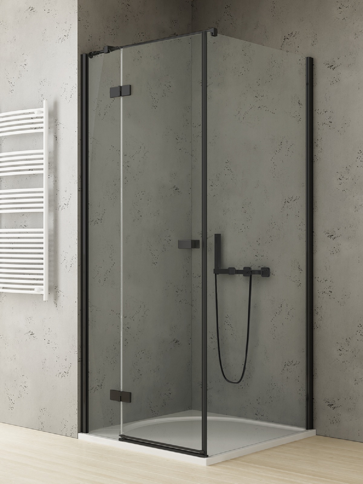 New Trendy Reflexa Black zuhanykabin 90x80 cm négyszögletes fekete matt/átlátszó üveg EXK-4926