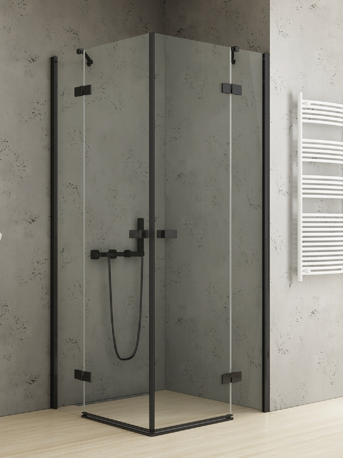 New Trendy Reflexa Black zuhanykabin 90x80 cm négyszögletes fekete matt/átlátszó üveg EXK-4977
