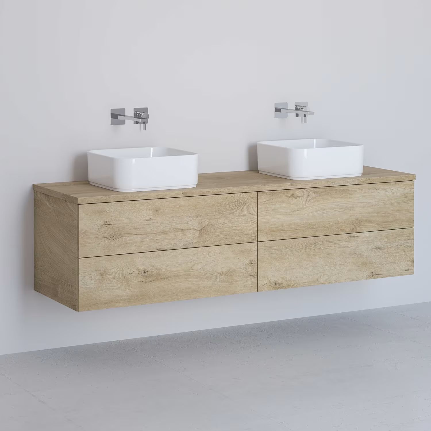 Kronenbach Cube szekrény pulttal 161x48.7x44.5 cm mosdókagyló alá akasztható tölgy KBWTKOWT1614GH