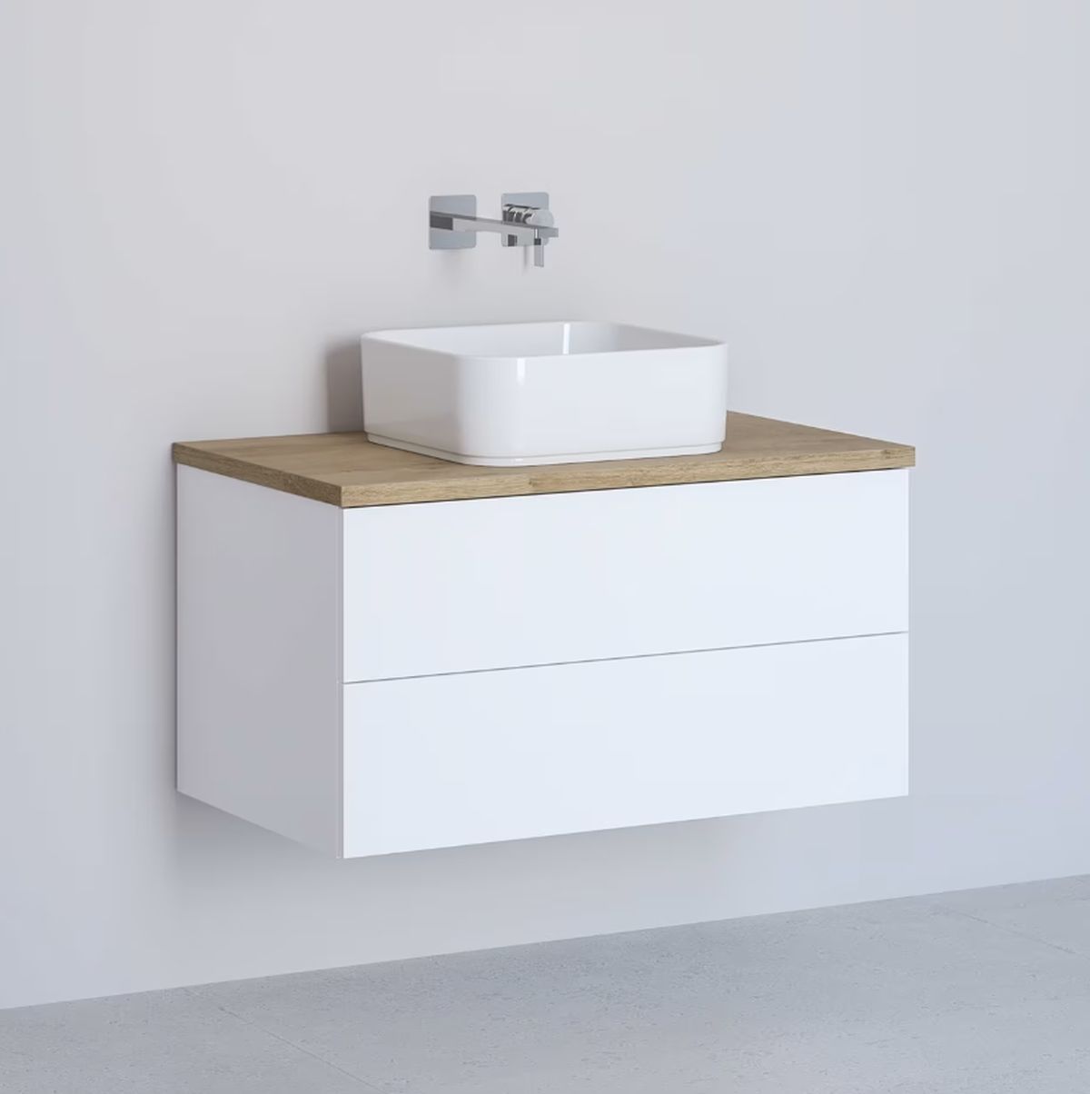 Kronenbach Cube szekrény pulttal 81x48.7x44.5 cm mosdókagyló alá akasztható fehér-tölgy KBWTKOWTL812WHGH