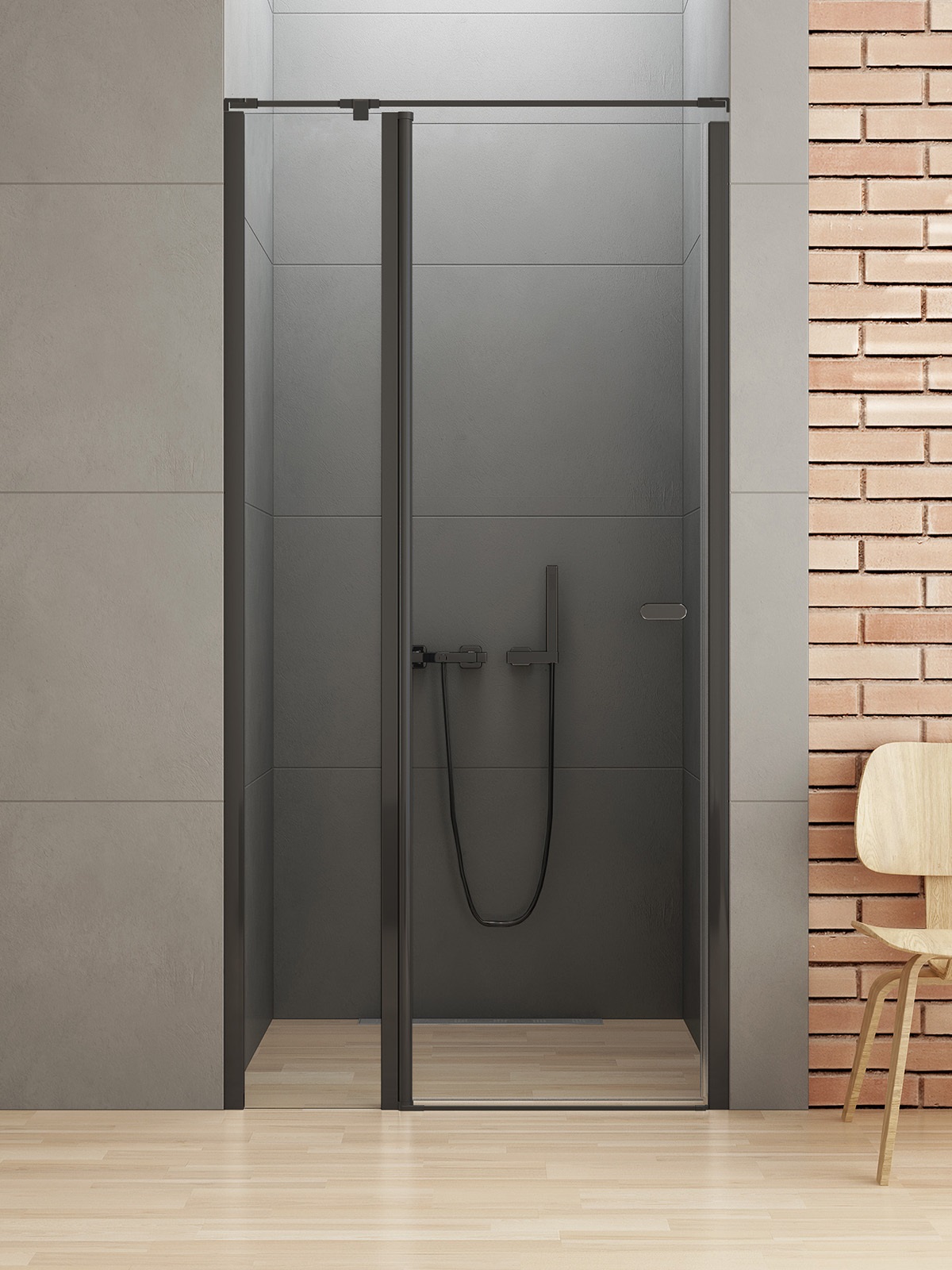 New Trendy New Soleo Black zuhanyajtók 90 cm dönthető fekete matt/átlátszó üveg D-0241A-WK
