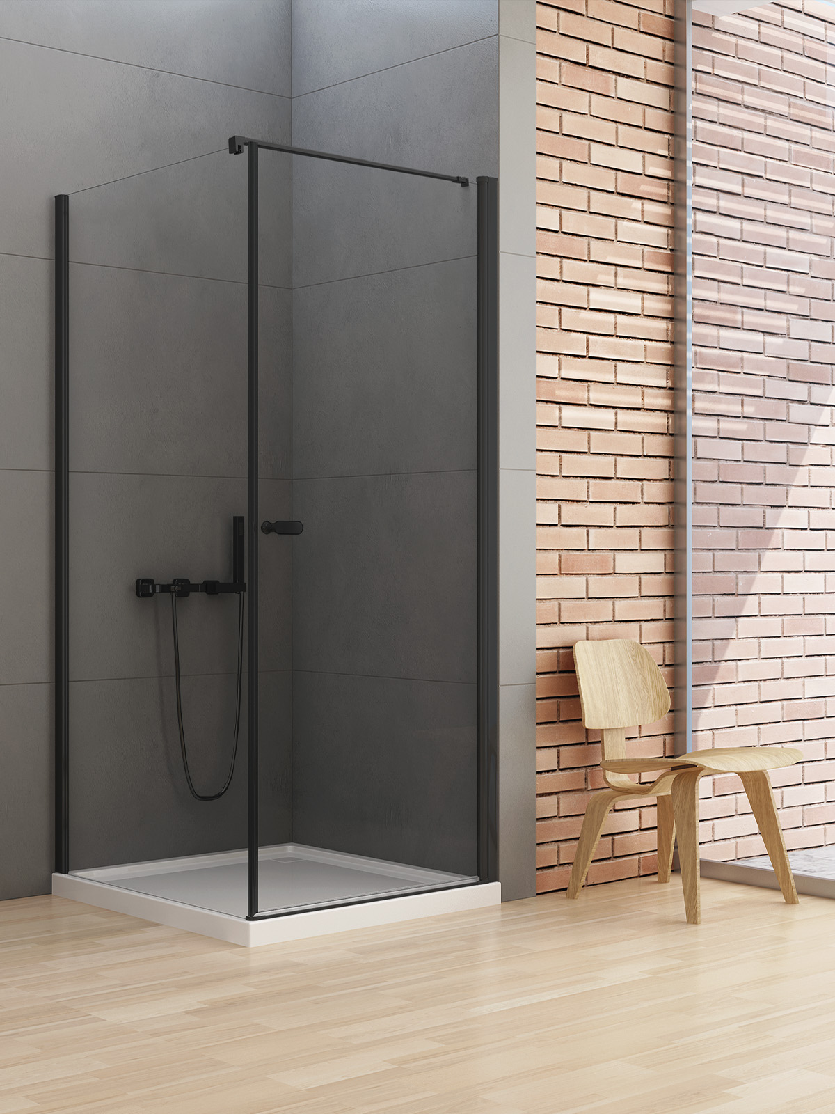 New Trendy New Soleo Black zuhanykabin 80x70 cm négyszögletes fekete matt/átlátszó üveg D-0230A/D-0113B-WP