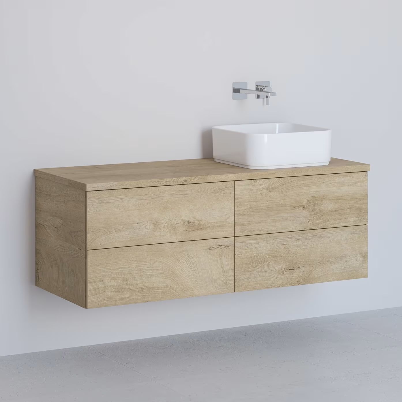 Kronenbach Cube szekrény pulttal 121x48.7x44.5 cm mosdókagyló alá akasztható tölgy KBWTKOWTL1214GH