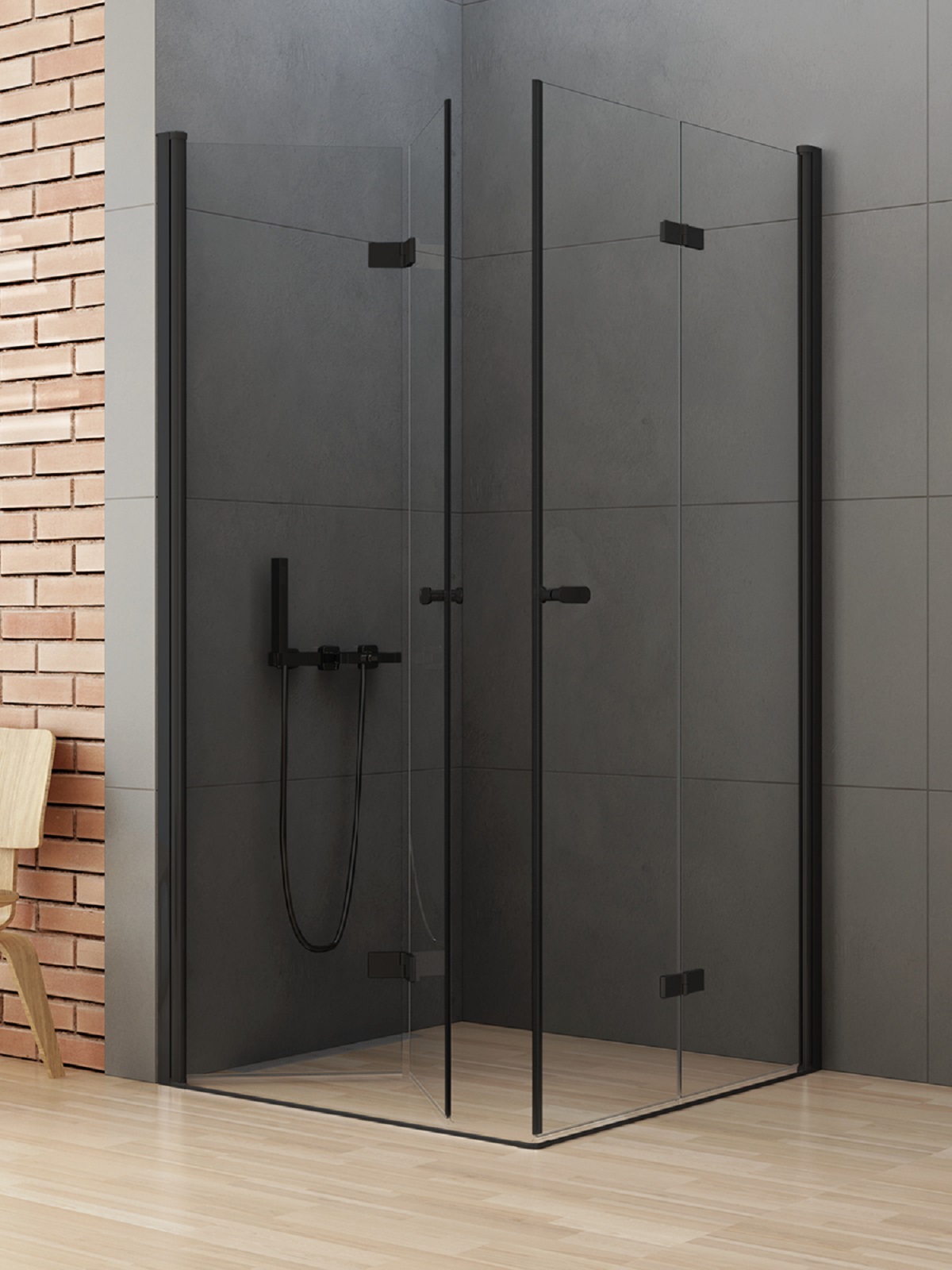 New Trendy New Soleo Black zuhanykabin 80x70 cm négyszögletes fekete matt/átlátszó üveg D-0233A/D-0238A