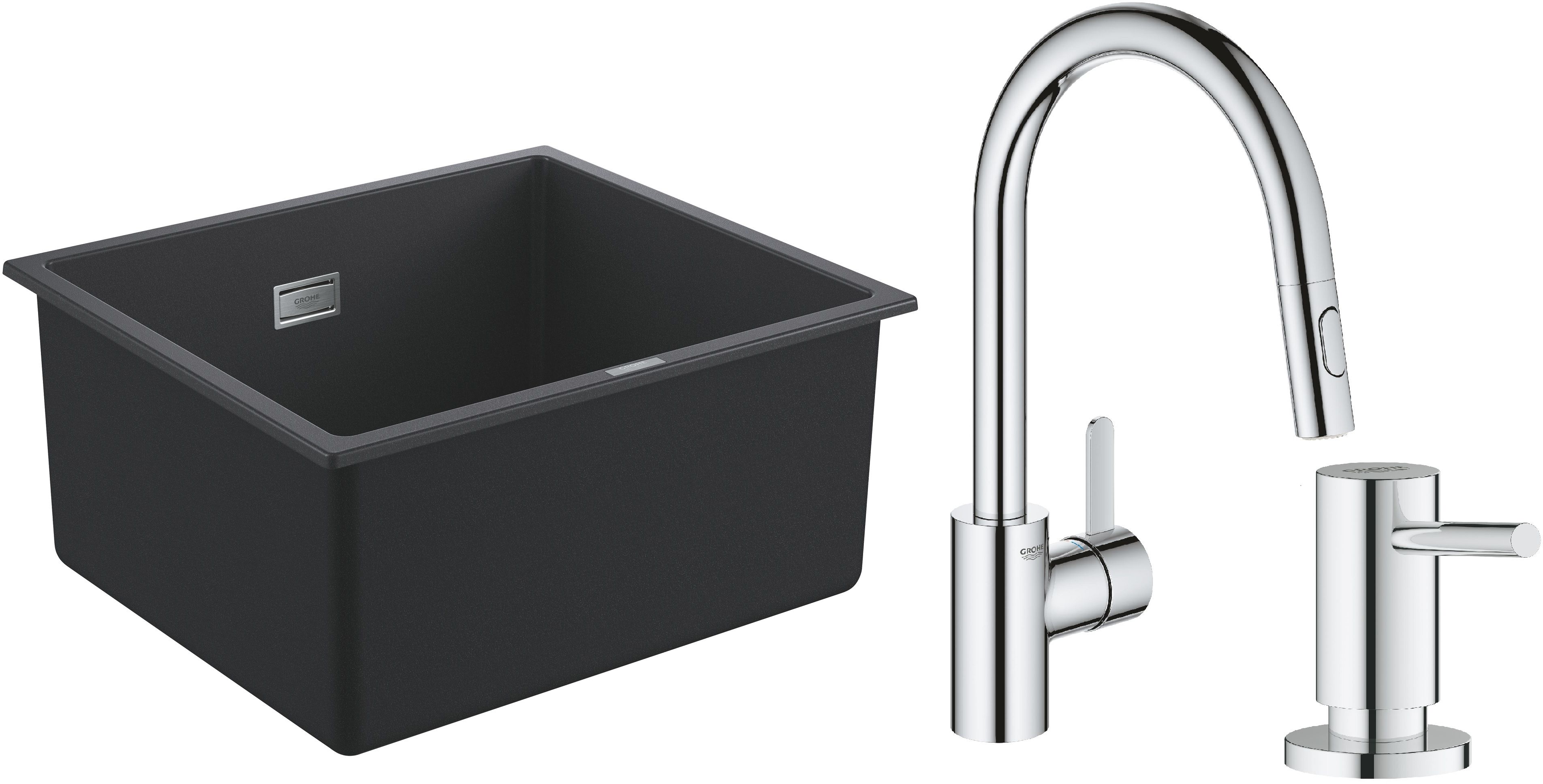 Készlet gránit mosogató Grohe K700 31653AP0, konyhai csaptelep Grohe Eurosmart Cosmopolitan 31481001, 40535000