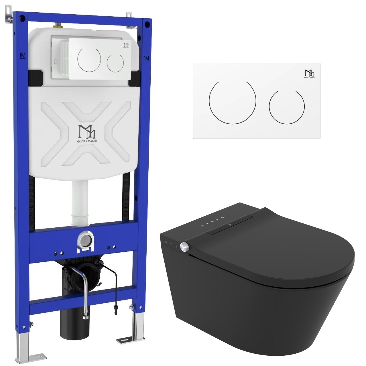 Major&Maker Black Pearl + Coral White zuhanyzó wc kerettel függő perem nélkül fekete 4030FS200302W