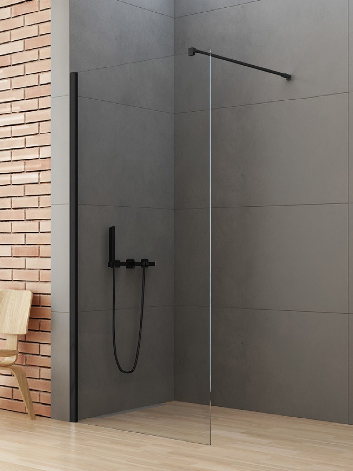 New Trendy New Soleo Black zuhanykabin fal walk-in 50 cm fekete matt/átlátszó üveg K-0765-WP