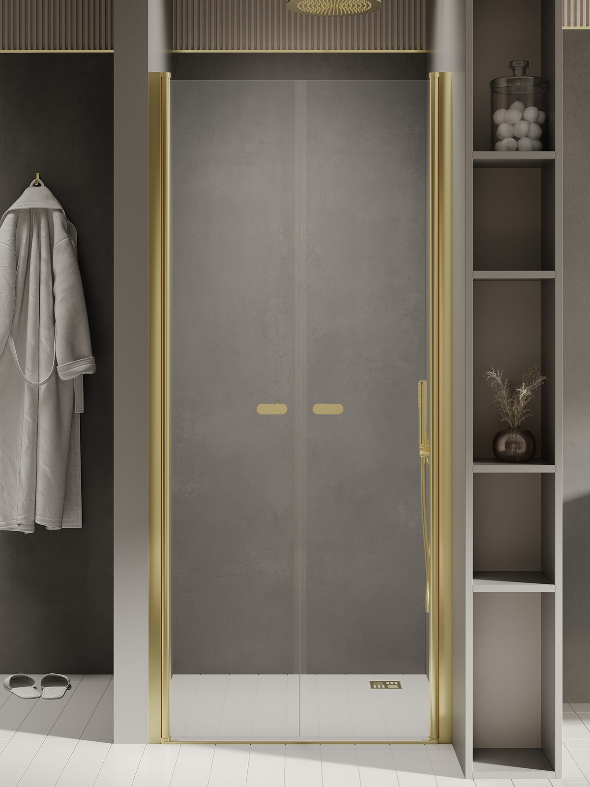 New Trendy New Soleo Light Gold zuhanyajtók 90 cm dönthető arany fényes/átlátszó üveg D-0456A