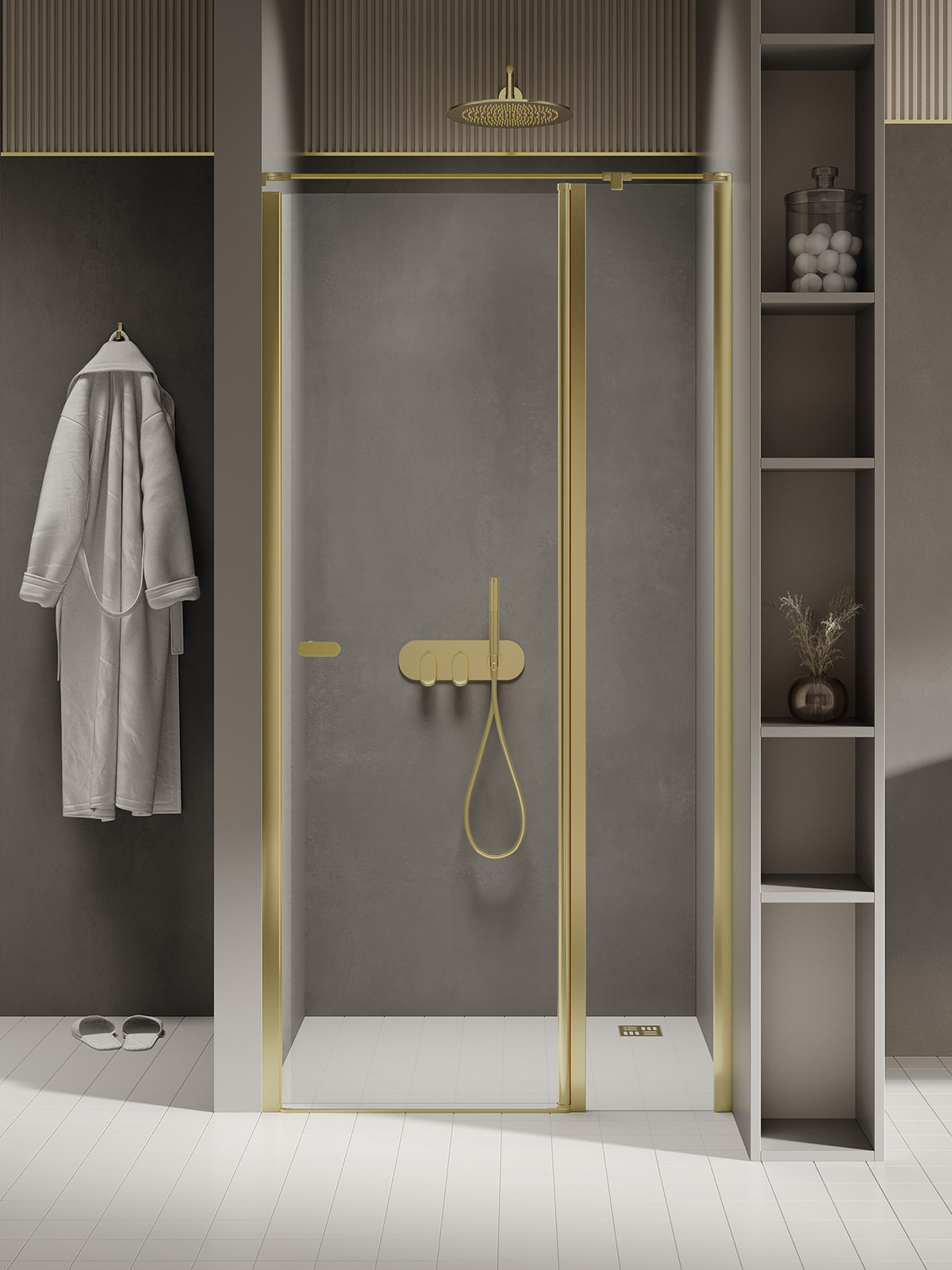 New Trendy New Soleo Light Gold zuhanyajtók 90 cm dönthető arany fényes/átlátszó üveg D-0482A-WK