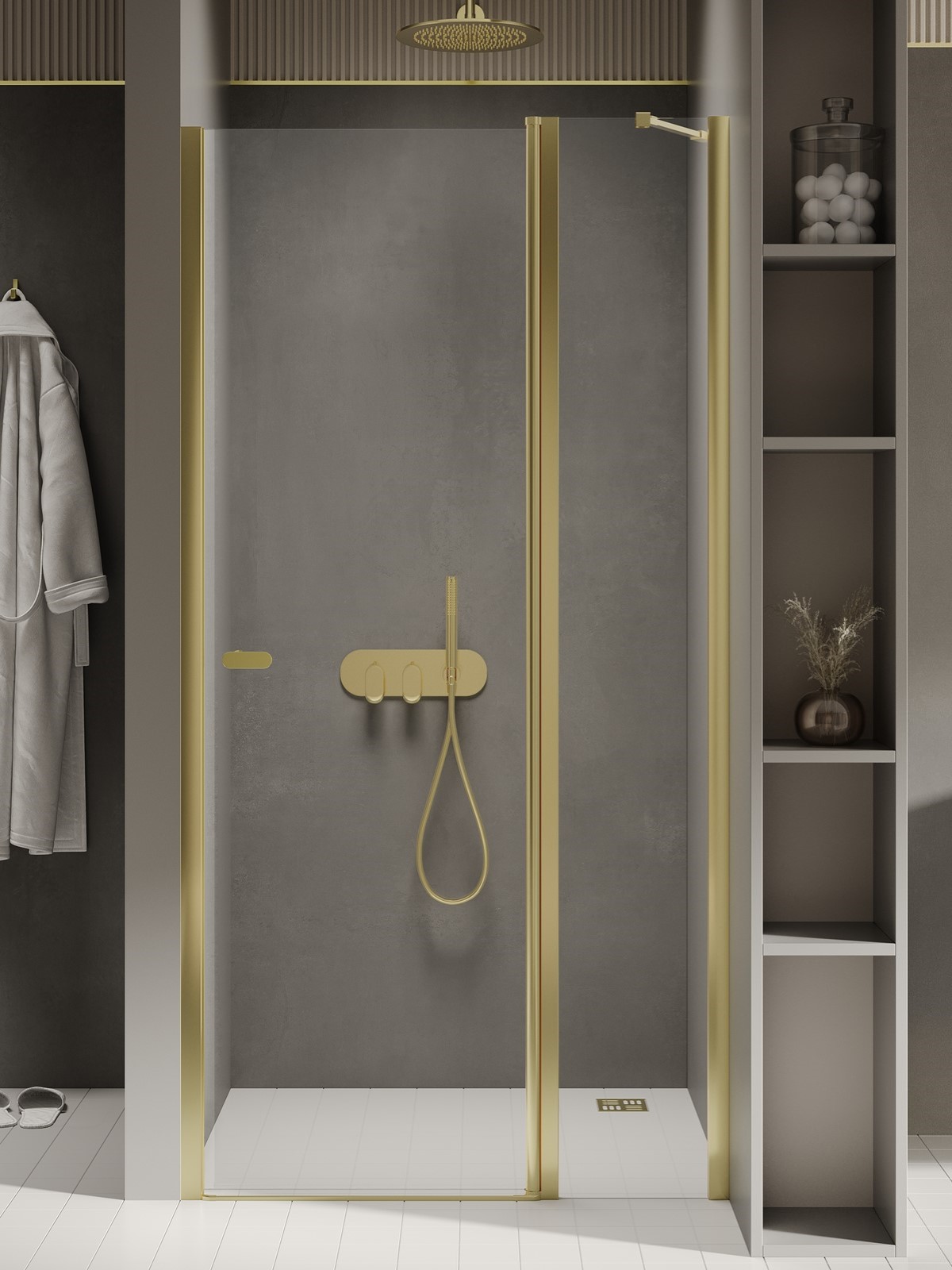 New Trendy New Soleo Light Gold zuhanyajtók 110 cm dönthető arany fényes/átlátszó üveg D-0484A