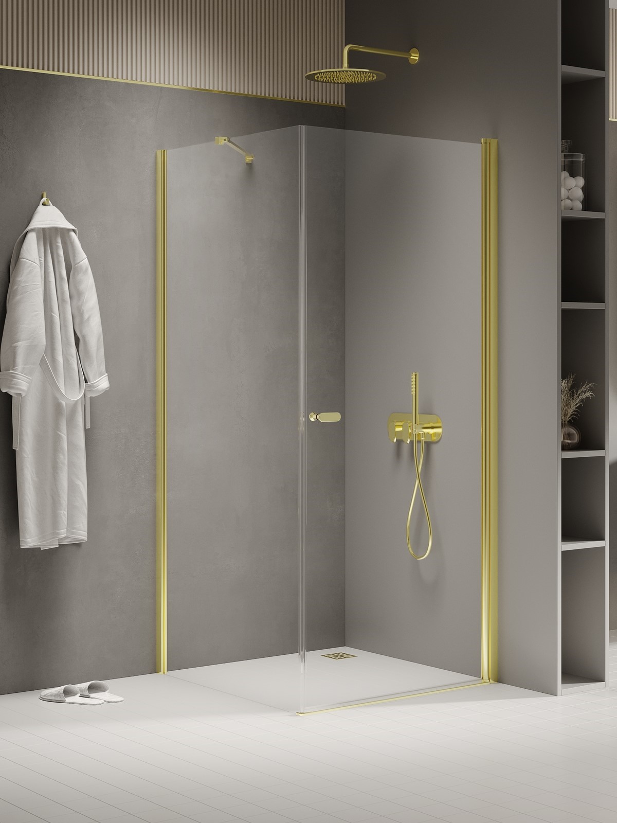 New Trendy New Soleo Light Gold zuhanykabin 80x70 cm négyszögletes arany fényes/átlátszó üveg K-1833