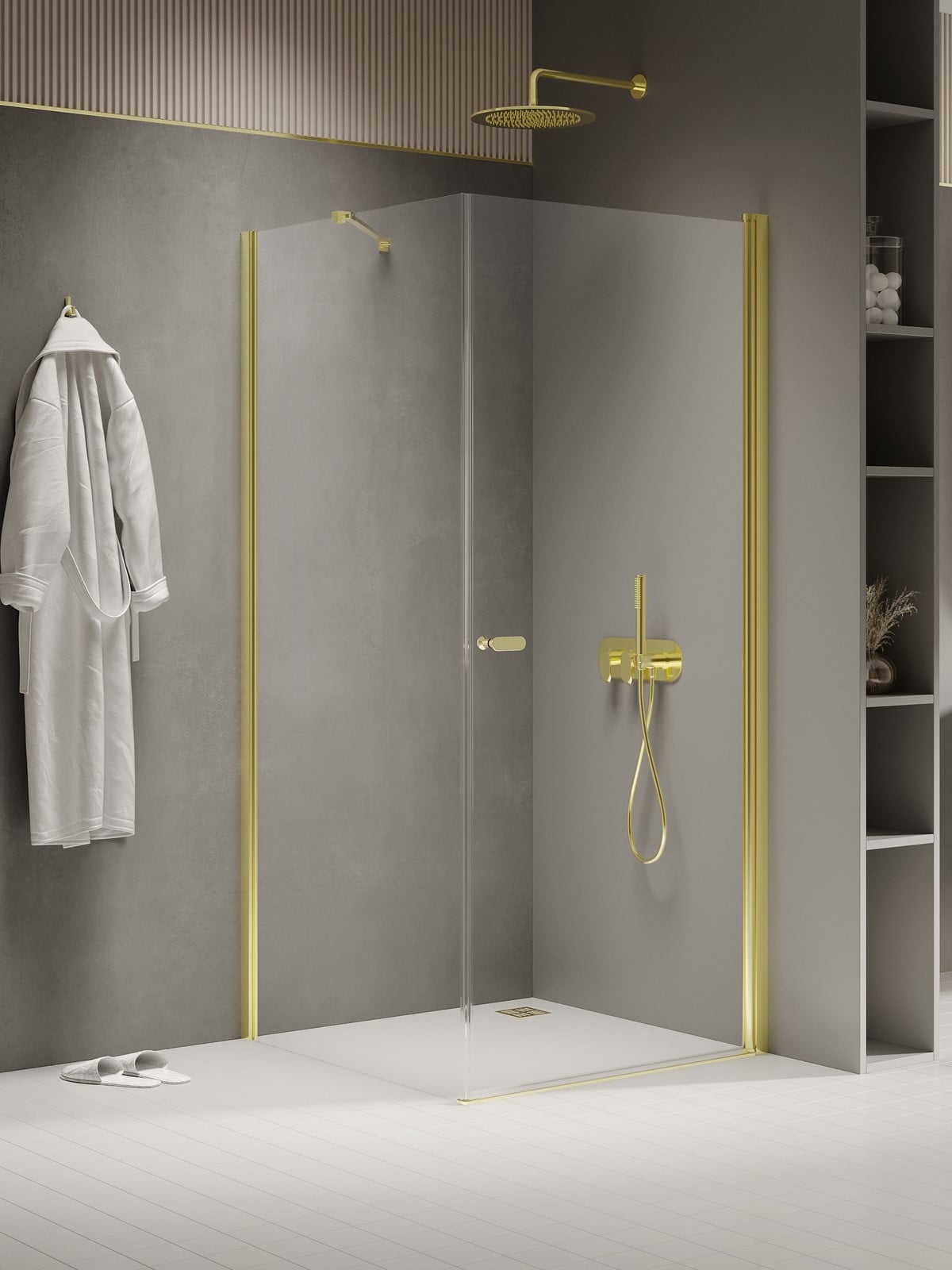New Trendy New Soleo Light Gold zuhanykabin 100x70 cm négyszögletes arany fényes/átlátszó üveg K-1830