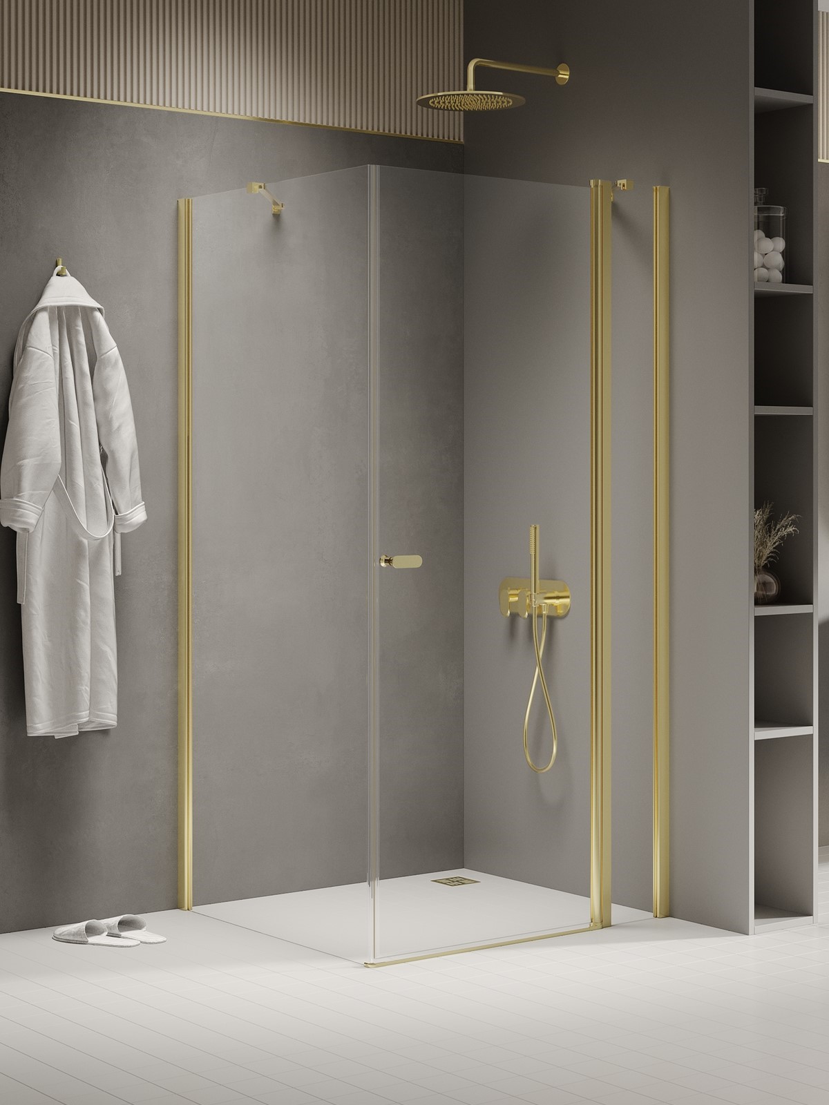 New Trendy New Soleo Light Gold zuhanykabin 90x70 cm négyszögletes arany fényes/átlátszó üveg K-1851