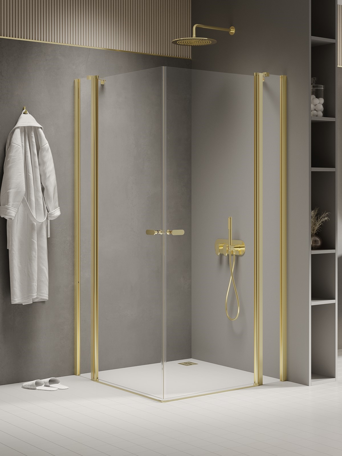 New Trendy New Soleo Light Gold zuhanykabin 120x110 cm négyszögletes arany fényes/átlátszó üveg K-1893