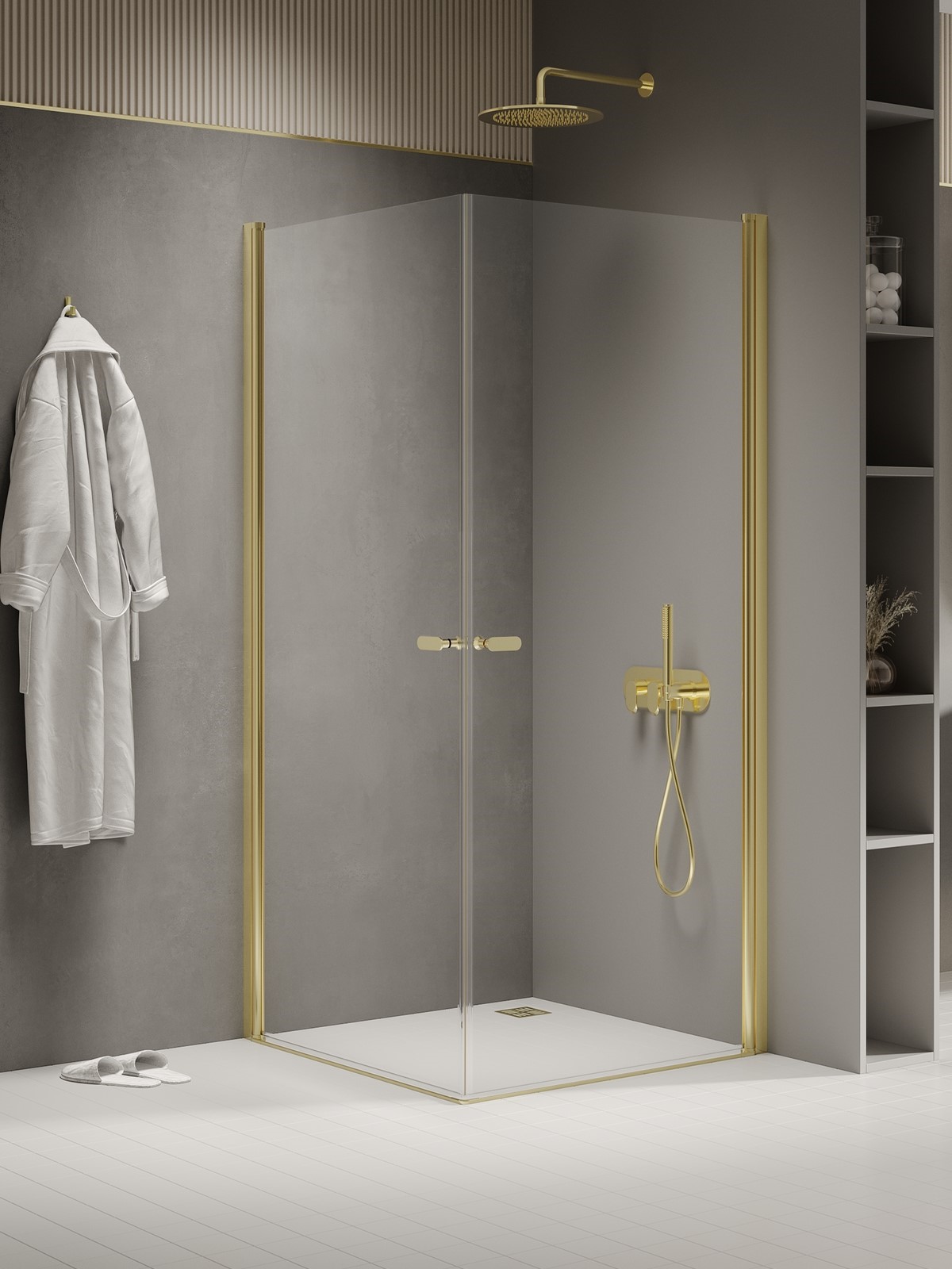 New Trendy New Soleo Light Gold zuhanykabin 80x70 cm négyszögletes arany fényes/átlátszó üveg K-1876