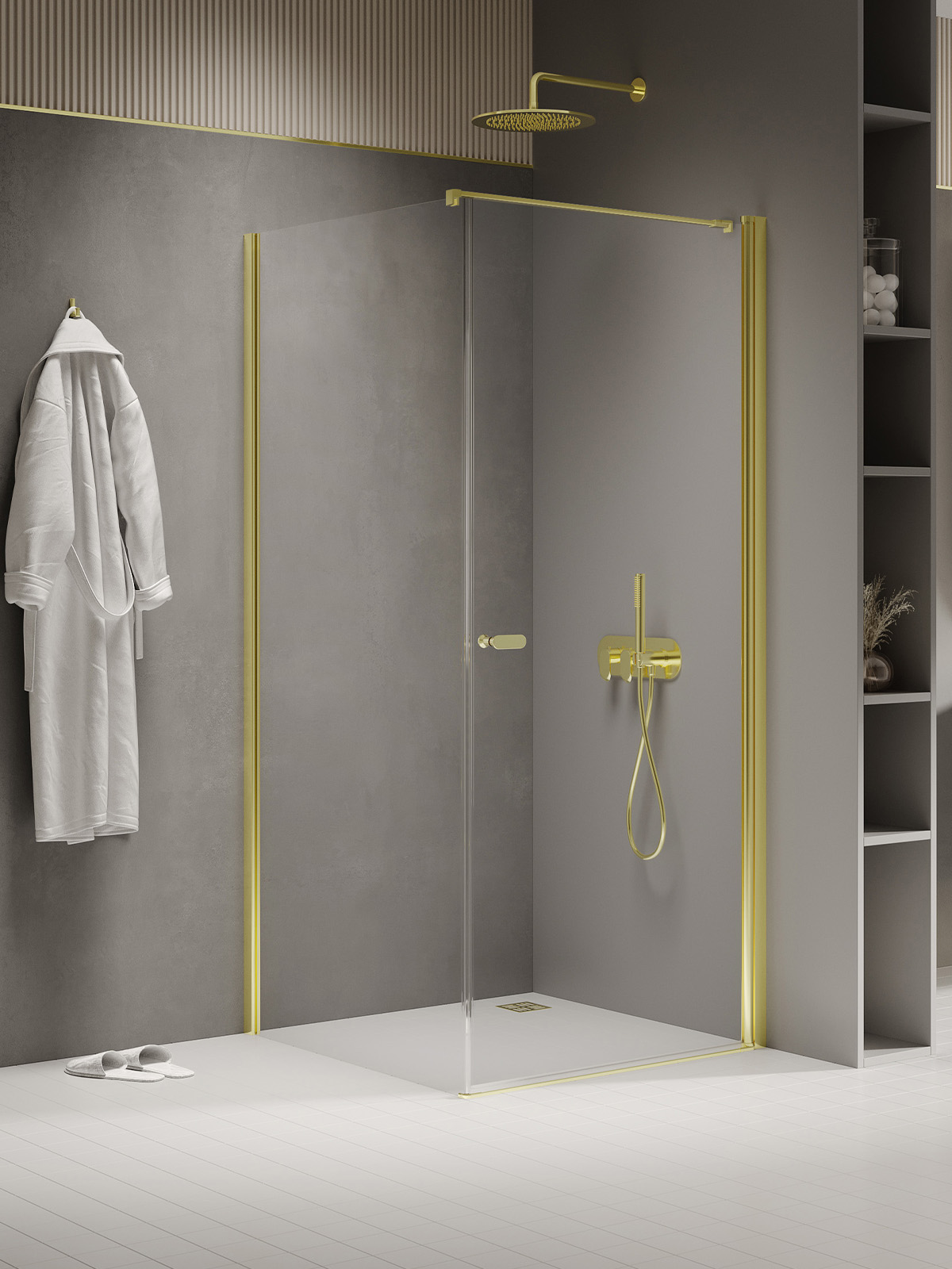 New Trendy New Soleo Light Gold zuhanykabin 110x100 cm négyszögletes arany fényes/átlátszó üveg K-1849-WP