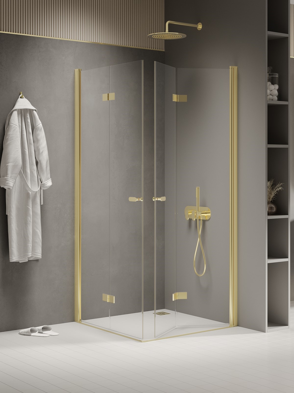 New Trendy New Soleo Light Gold zuhanykabin 100x70 cm négyszögletes arany fényes/átlátszó üveg K-1955