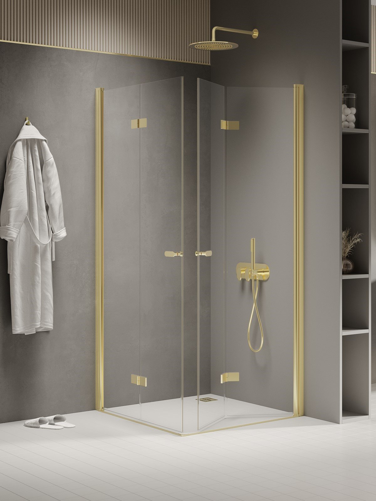 New Trendy New Soleo Light Gold zuhanykabin 90x80 cm négyszögletes arany fényes/átlátszó üveg K-1949