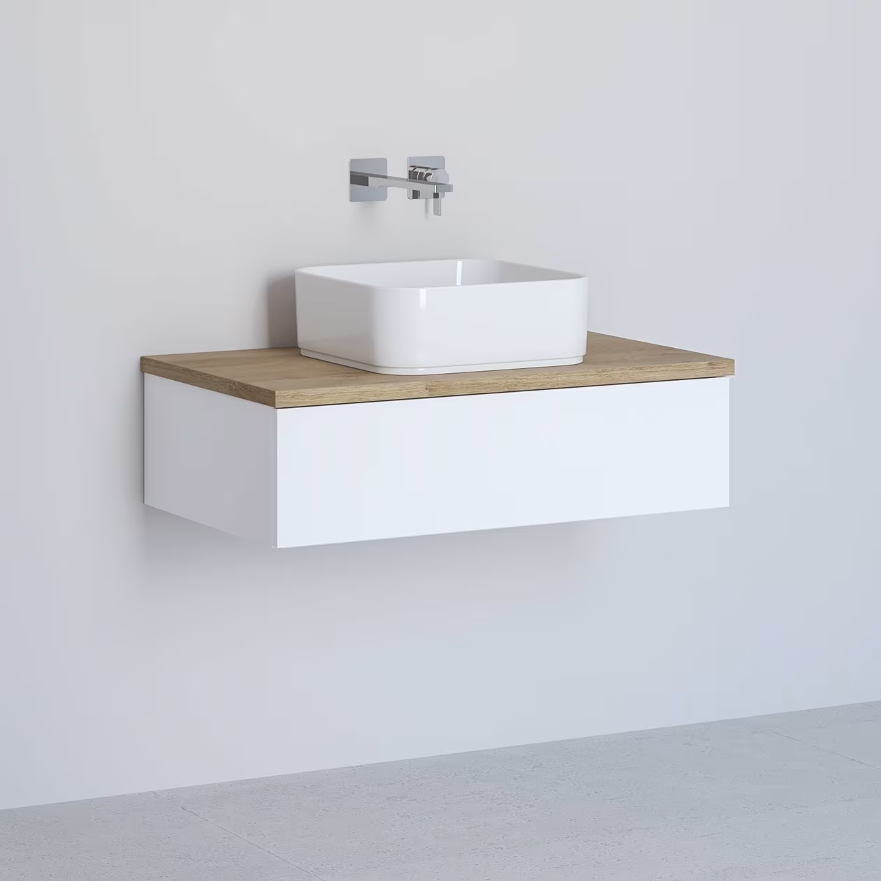 Kronenbach Cube szekrény pulttal 81x48.7x23.5 cm mosdókagyló alá akasztható fehér-tölgy KBWTKOWTL811WHGH