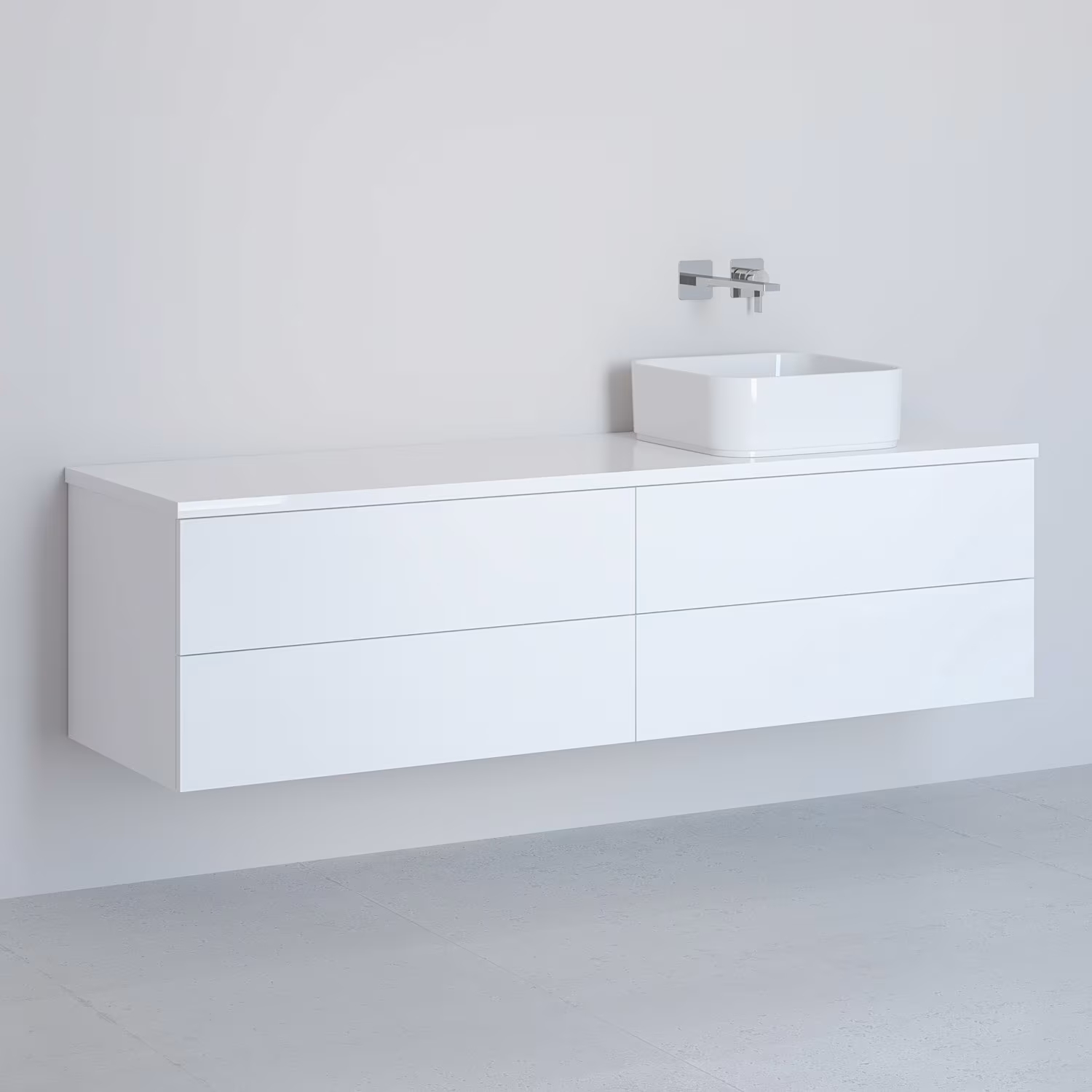 Kronenbach Cube szekrény pulttal 161x48.7x44.5 cm mosdókagyló alá akasztható fehér KBWTKOWTL1614WH