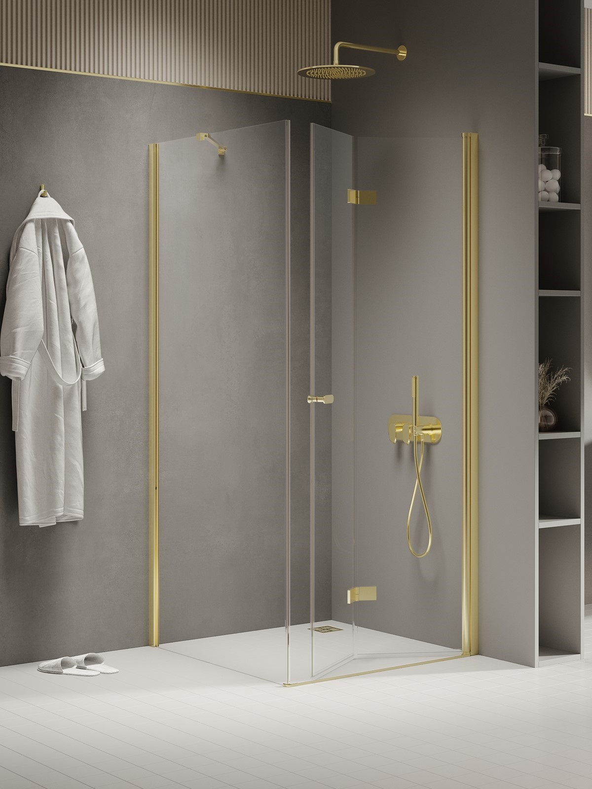 New Trendy New Soleo Light Gold zuhanykabin 110x100 cm négyszögletes arany fényes/átlátszó üveg K-1941