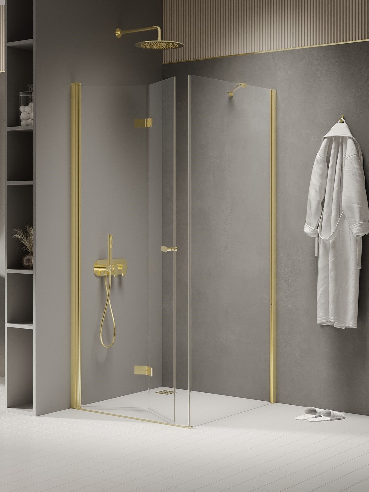 New Trendy New Soleo Light Gold zuhanykabin 120x90 cm négyszögletes arany fényes/átlátszó üveg K-1912