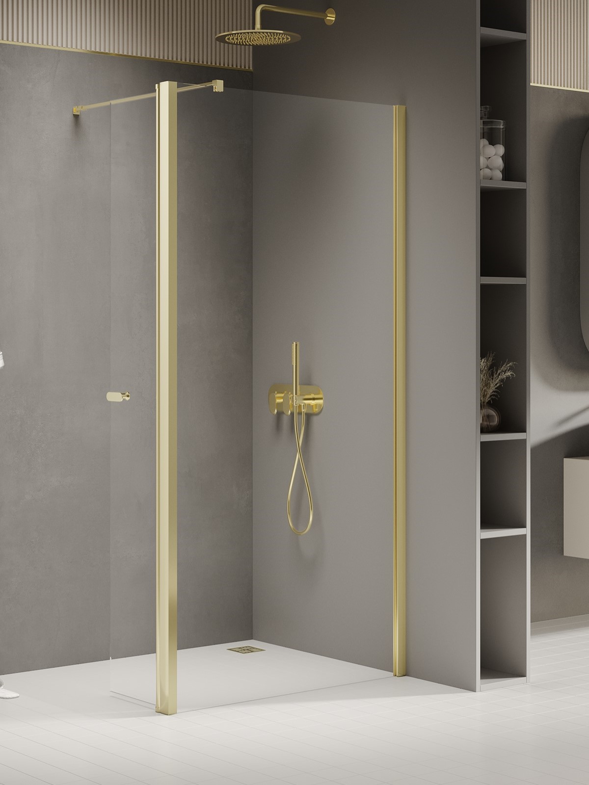 New Trendy New Soleo Light Gold zuhanykabin fal walk-in 110 cm arany fényes/átlátszó üveg K-1971