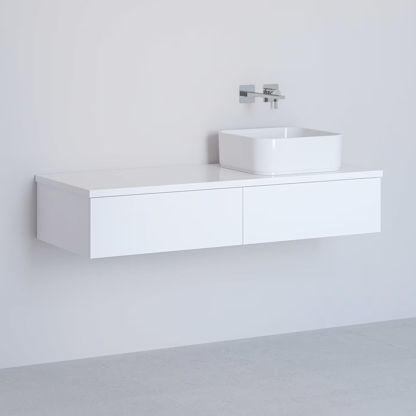 Kronenbach Cube szekrény pulttal 121x48.7x23.5 cm mosdókagyló alá akasztható fehér KBWTKOWTL1212WH