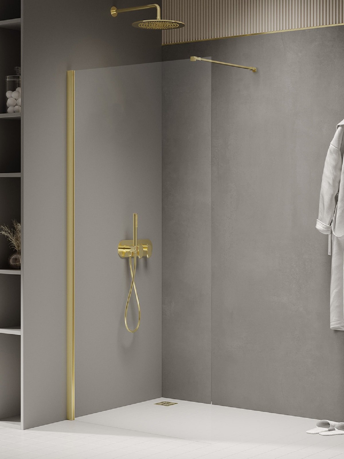 New Trendy New Soleo Light Gold zuhanykabin fal walk-in 70 cm arany fényes/átlátszó üveg K-2093-WP
