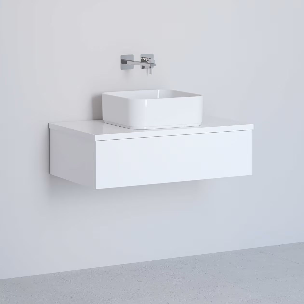 Kronenbach Cube szekrény pulttal 81x48.7x23.5 cm mosdókagyló alá akasztható fehér KBWTKOWTL811WH