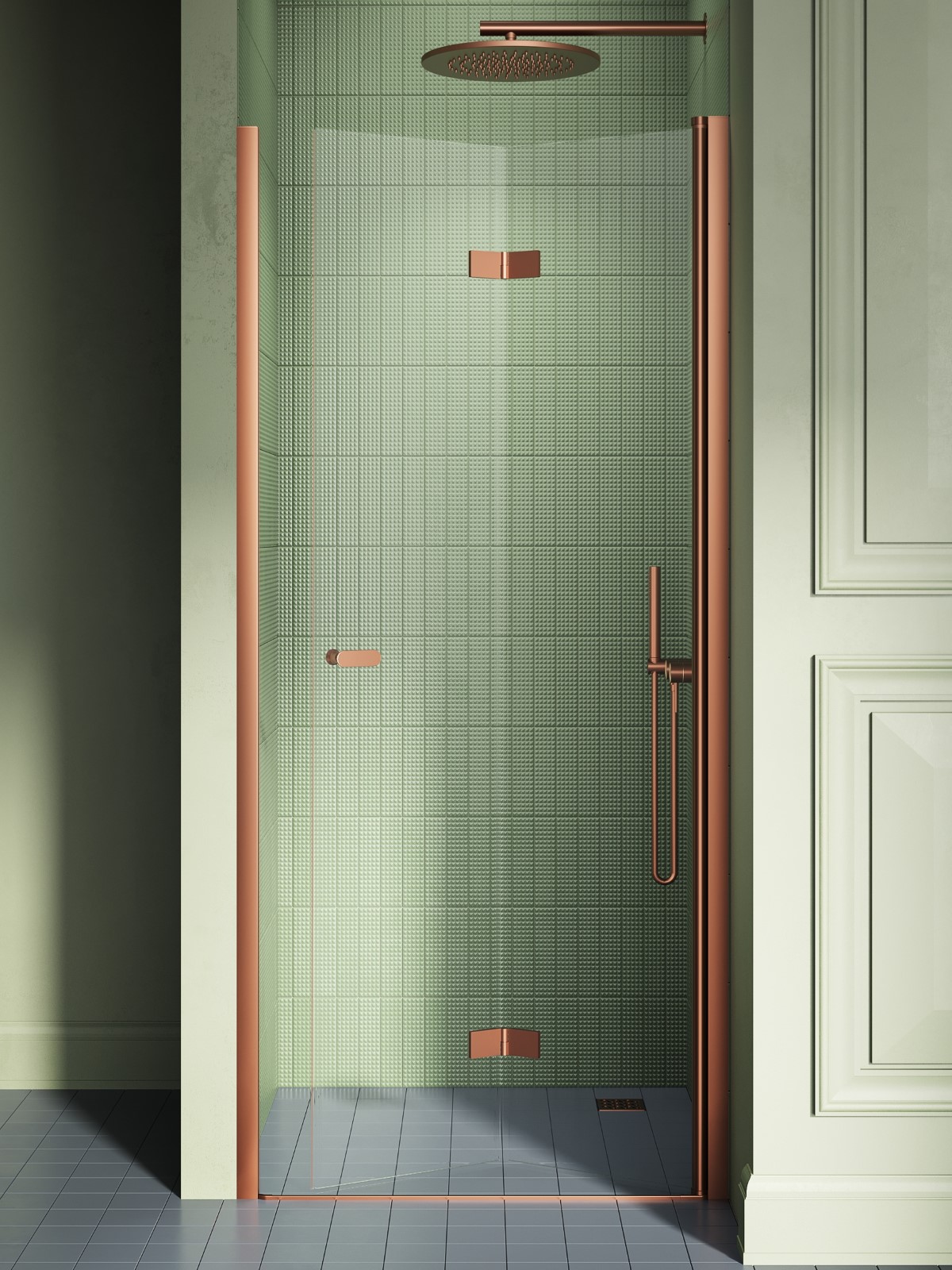 New Trendy New Soleo Copper Brushed zuhanyajtók 90 cm összecsukható réz csiszolt/átlátszó üveg D-0503A